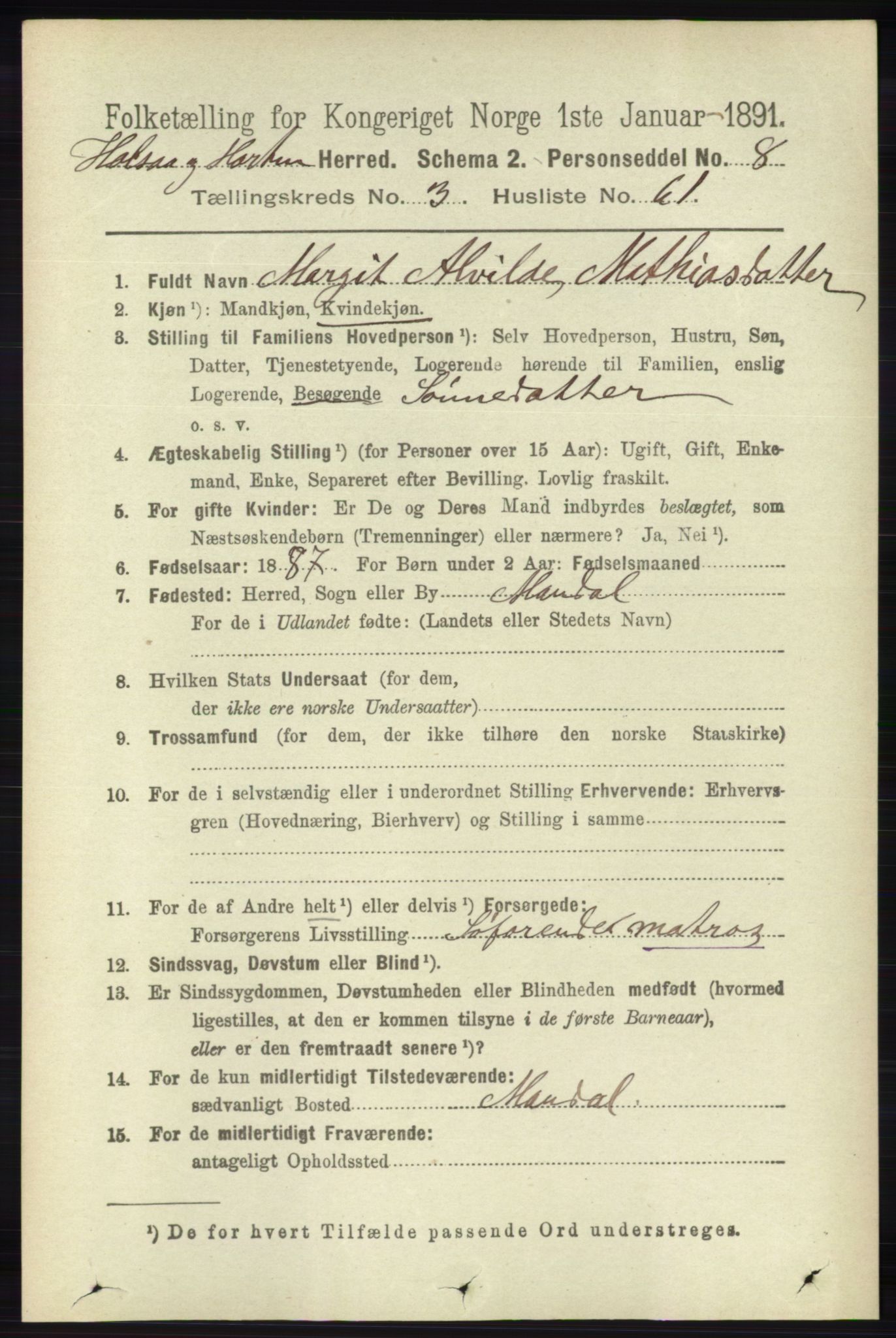 RA, 1891 census for 1019 Halse og Harkmark, 1891, p. 1298