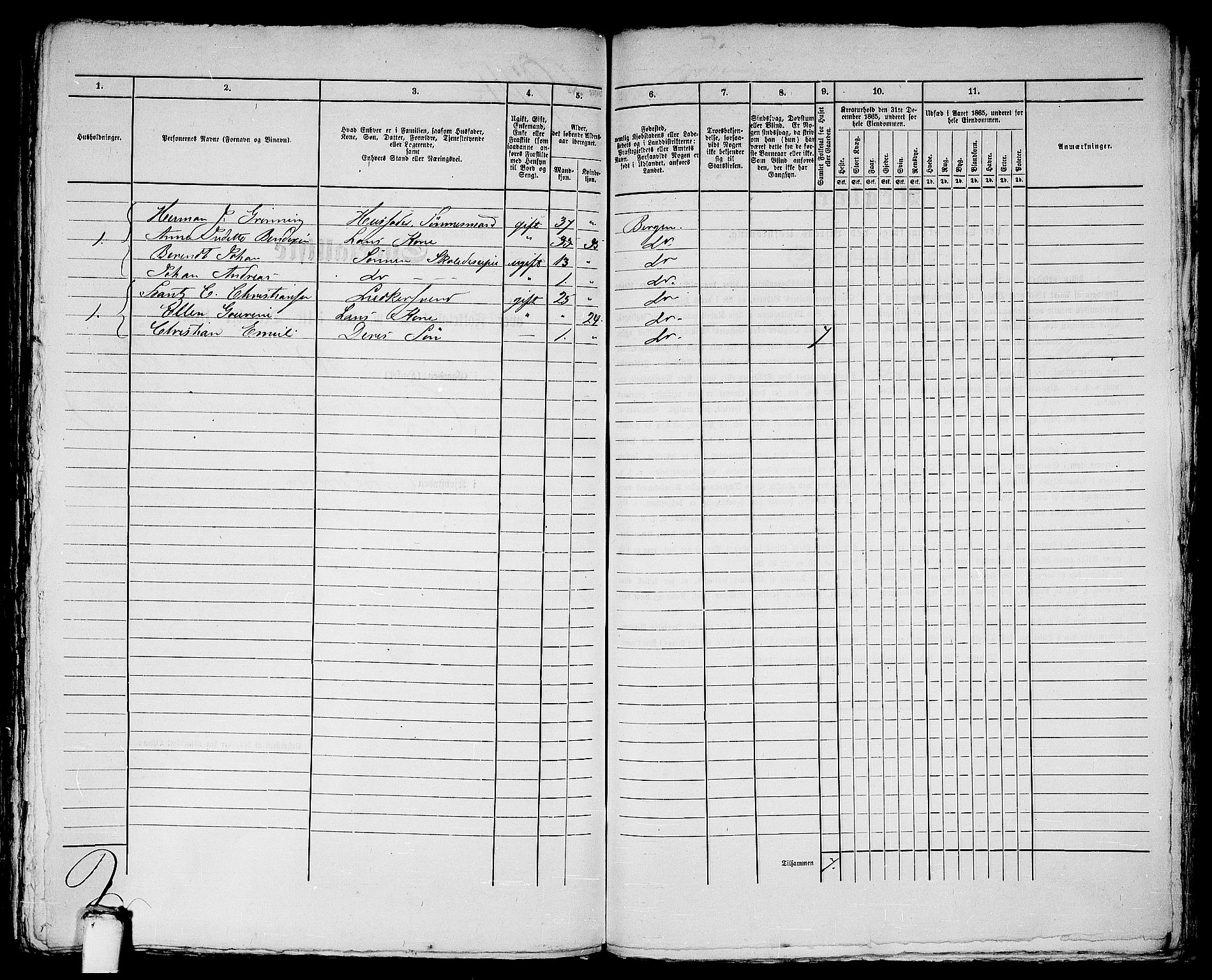 RA, 1865 census for Bergen, 1865, p. 2008