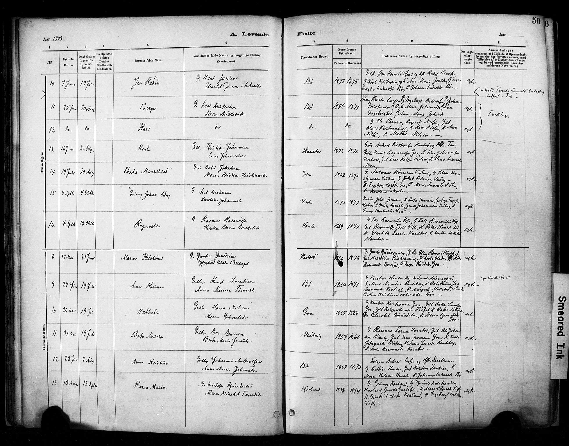Hetland sokneprestkontor, SAST/A-101826/30/30BA/L0009: Parish register (official) no. A 9, 1882-1918, p. 50
