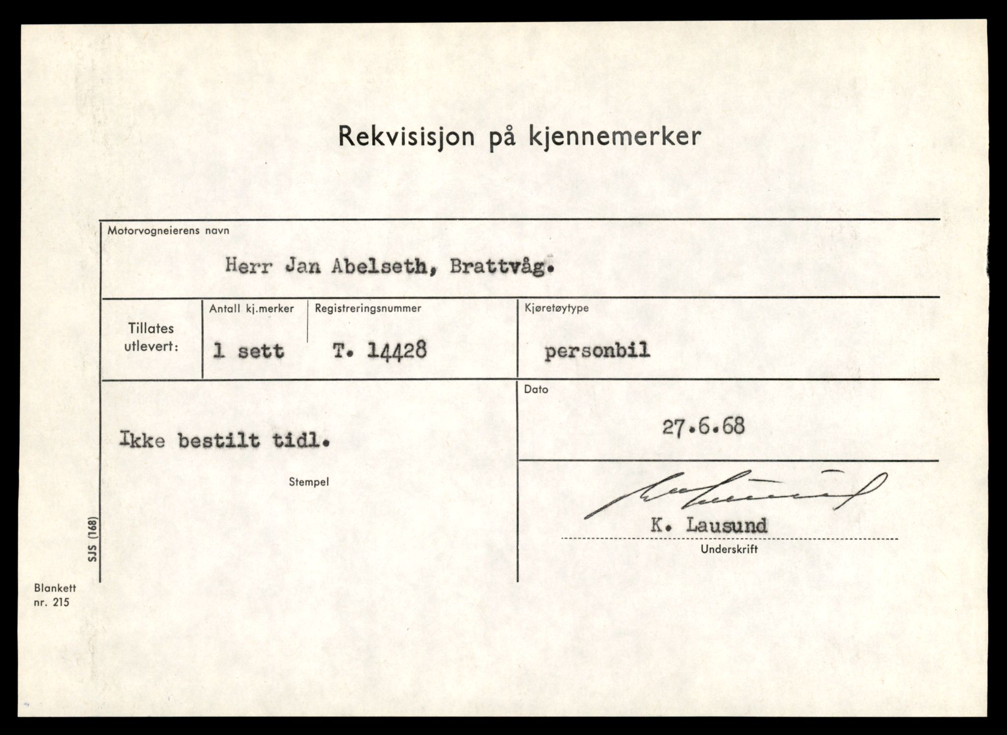 Møre og Romsdal vegkontor - Ålesund trafikkstasjon, AV/SAT-A-4099/F/Fe/L0045: Registreringskort for kjøretøy T 14320 - T 14444, 1927-1998, p. 2735