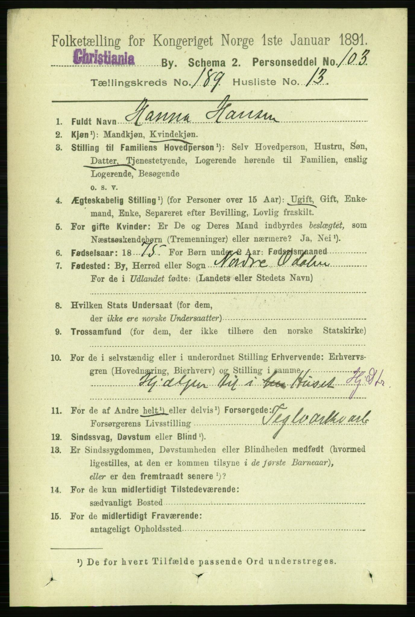 RA, 1891 census for 0301 Kristiania, 1891, p. 113708