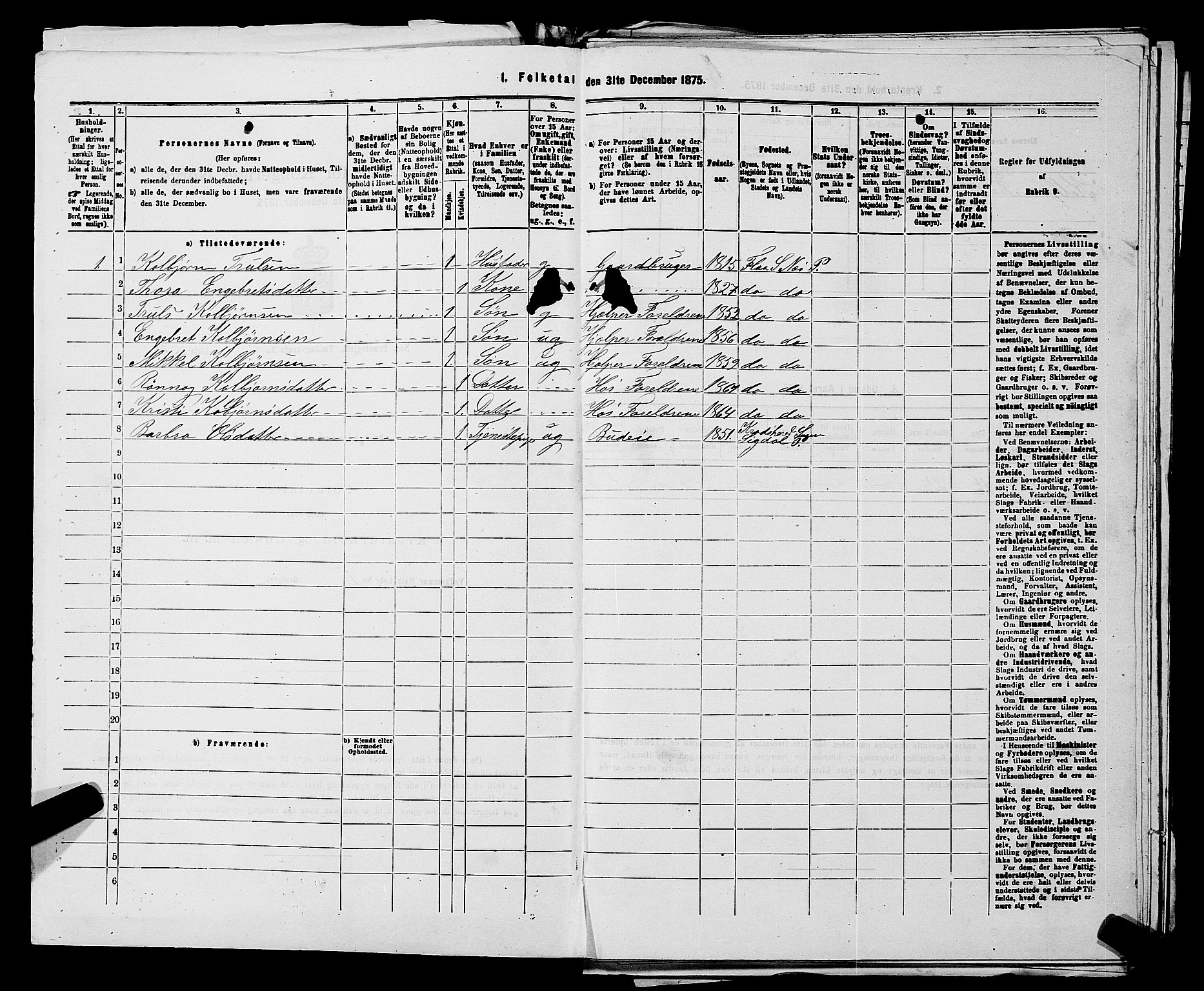 SAKO, 1875 census for 0616P Nes, 1875, p. 1405