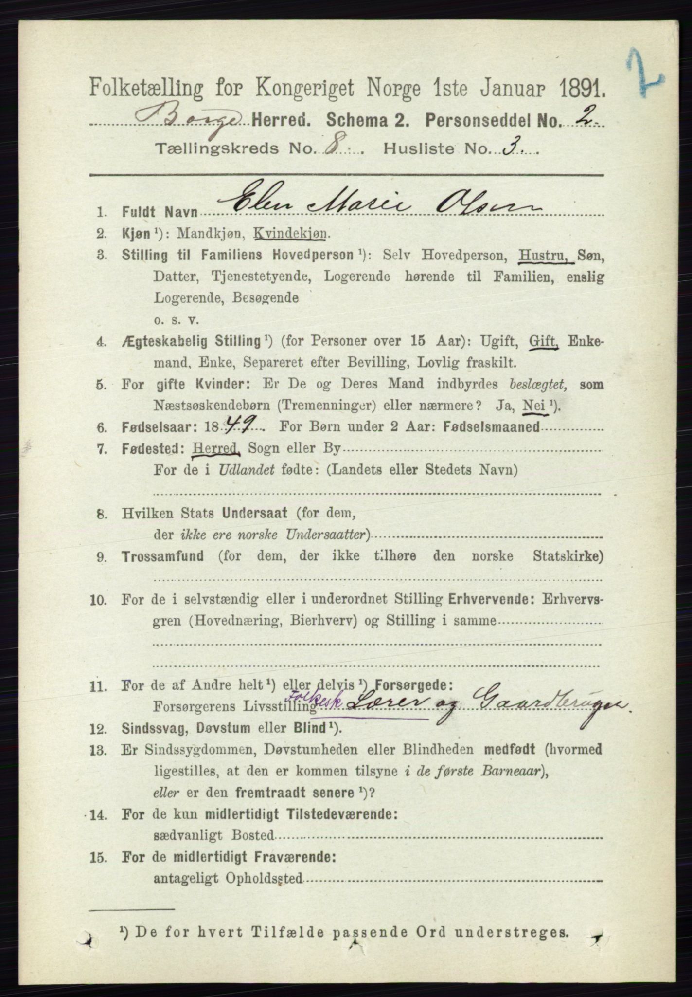 RA, 1891 census for 0113 Borge, 1891, p. 5140