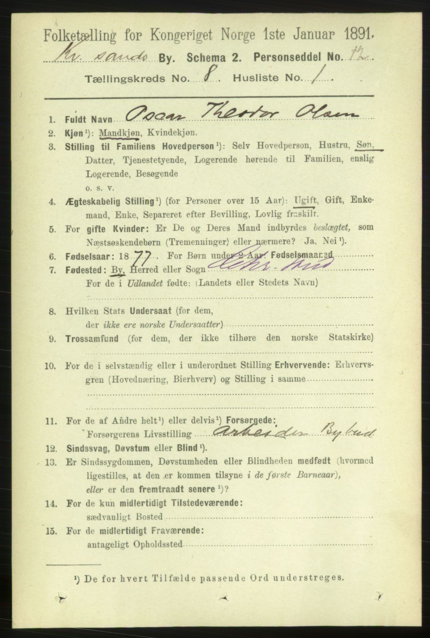 RA, 1891 census for 1001 Kristiansand, 1891, p. 4799