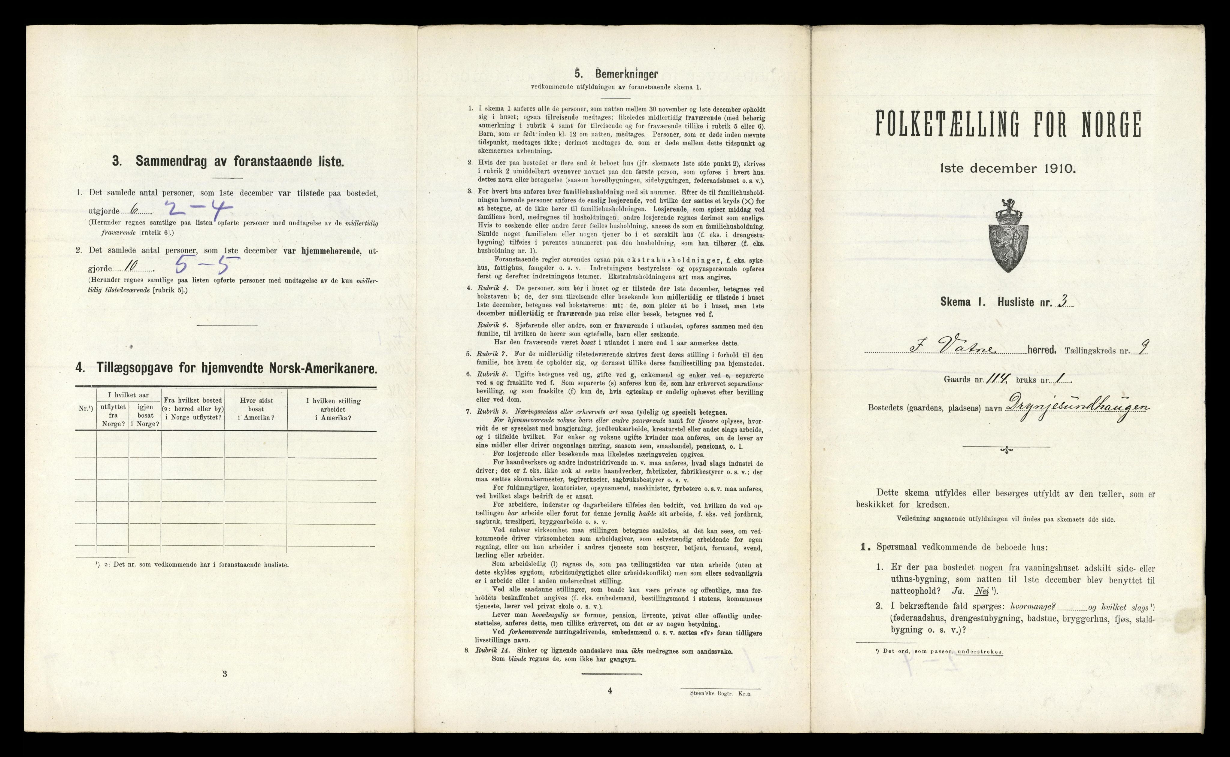 RA, 1910 census for Vatne, 1910, p. 511