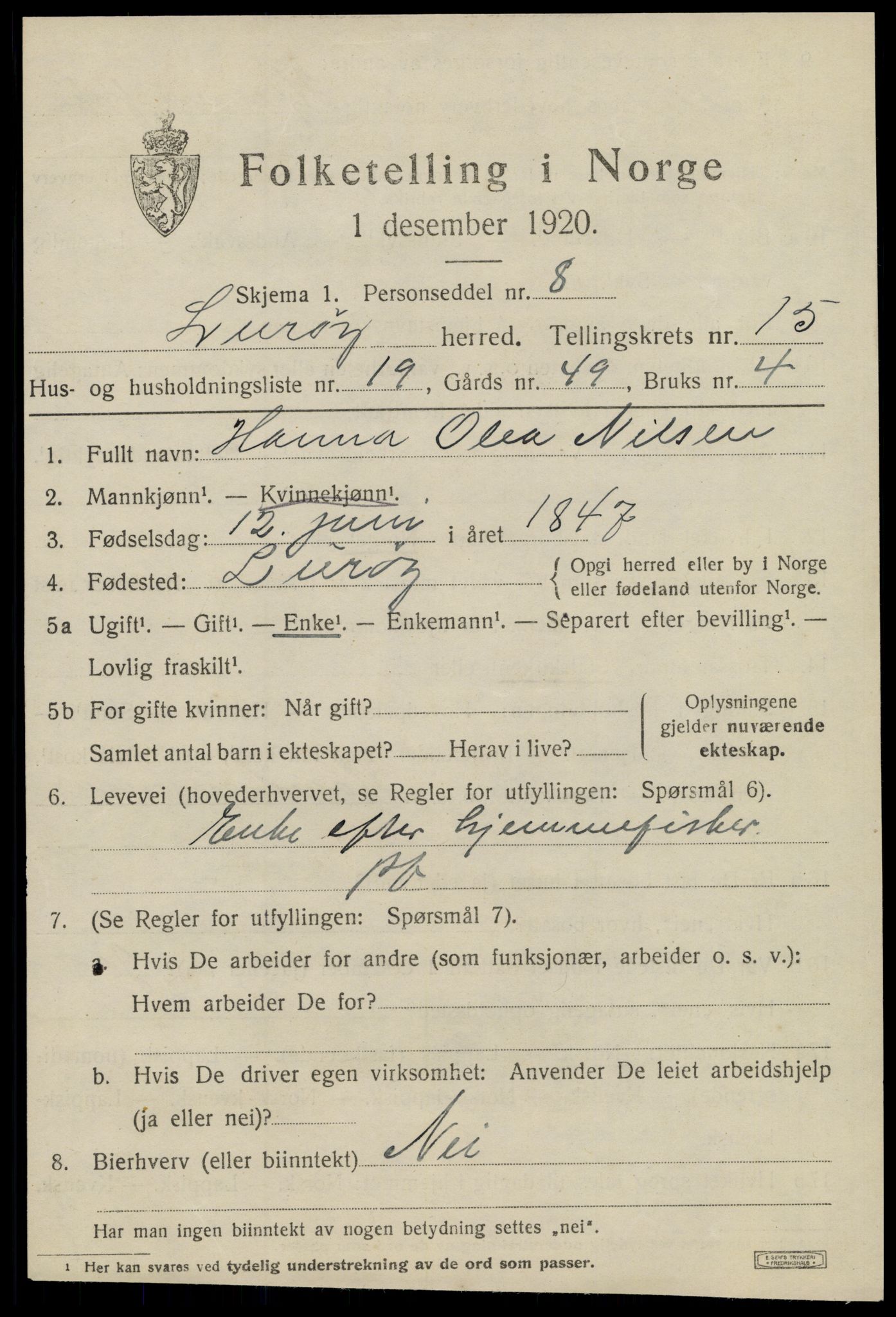 SAT, 1920 census for Lurøy, 1920, p. 5861