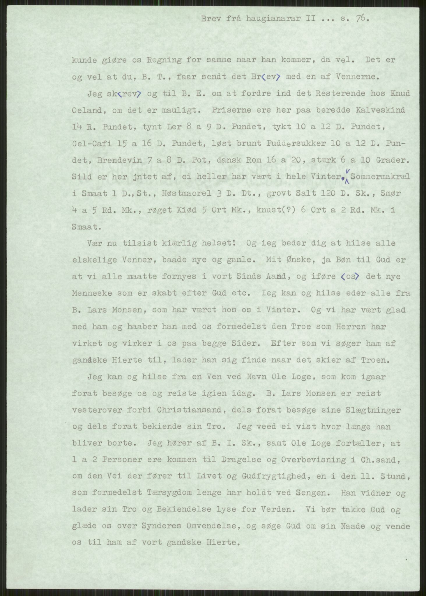 Samlinger til kildeutgivelse, Haugianerbrev, AV/RA-EA-6834/F/L0002: Haugianerbrev II: 1805-1821, 1805-1821, p. 76