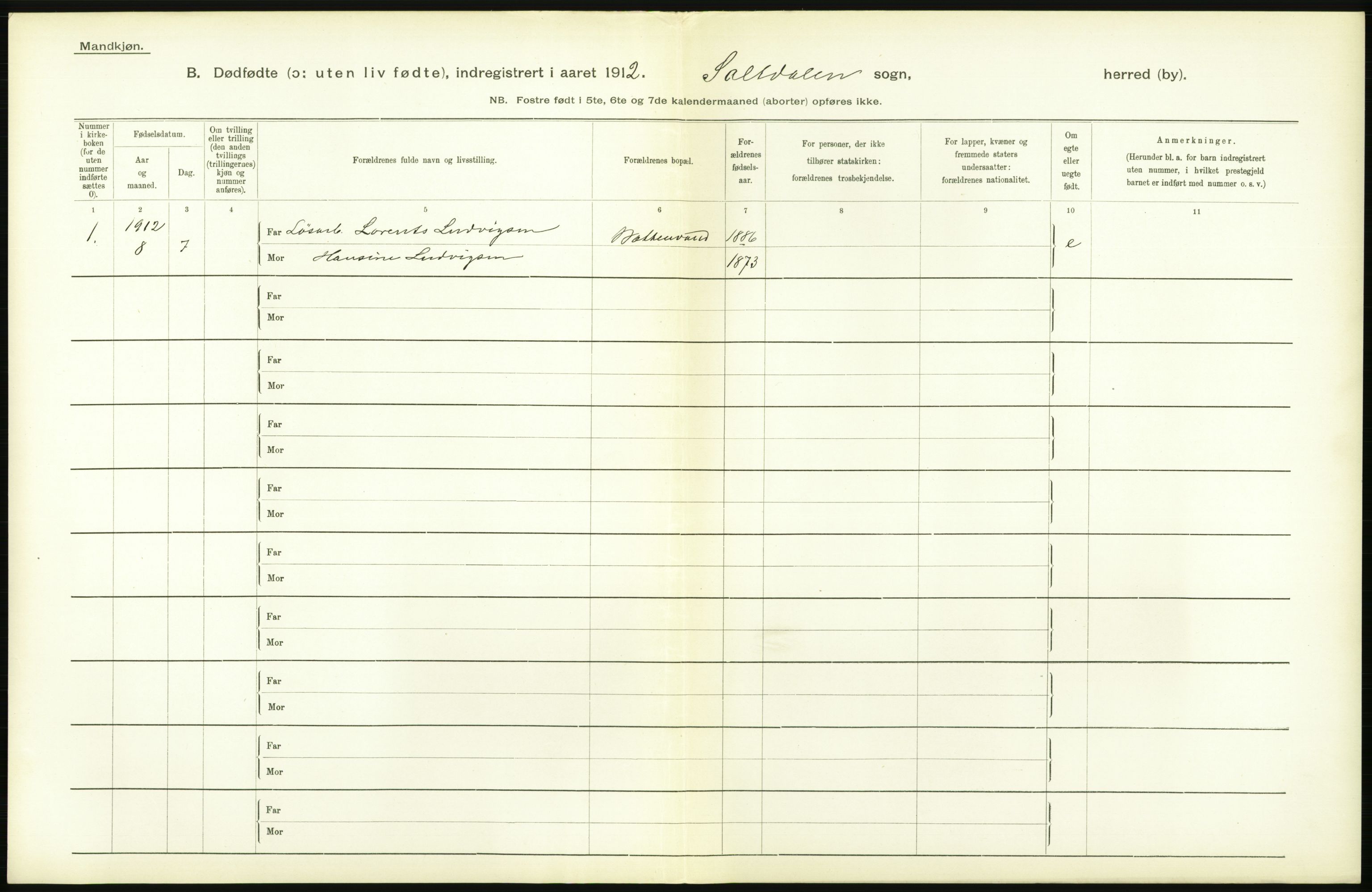 Statistisk sentralbyrå, Sosiodemografiske emner, Befolkning, AV/RA-S-2228/D/Df/Dfb/Dfbb/L0048: Nordlands amt: Døde, dødfødte. Bygder og byer., 1912, p. 580