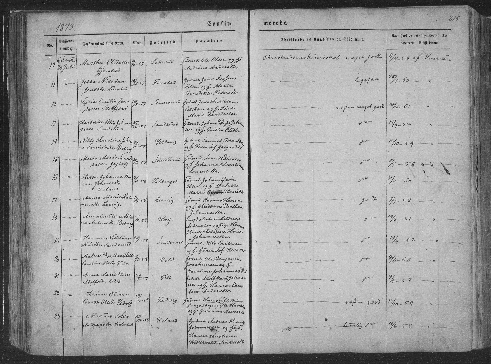 Ministerialprotokoller, klokkerbøker og fødselsregistre - Nordland, AV/SAT-A-1459/881/L1165: Parish register (copy) no. 881C02, 1854-1876, p. 216