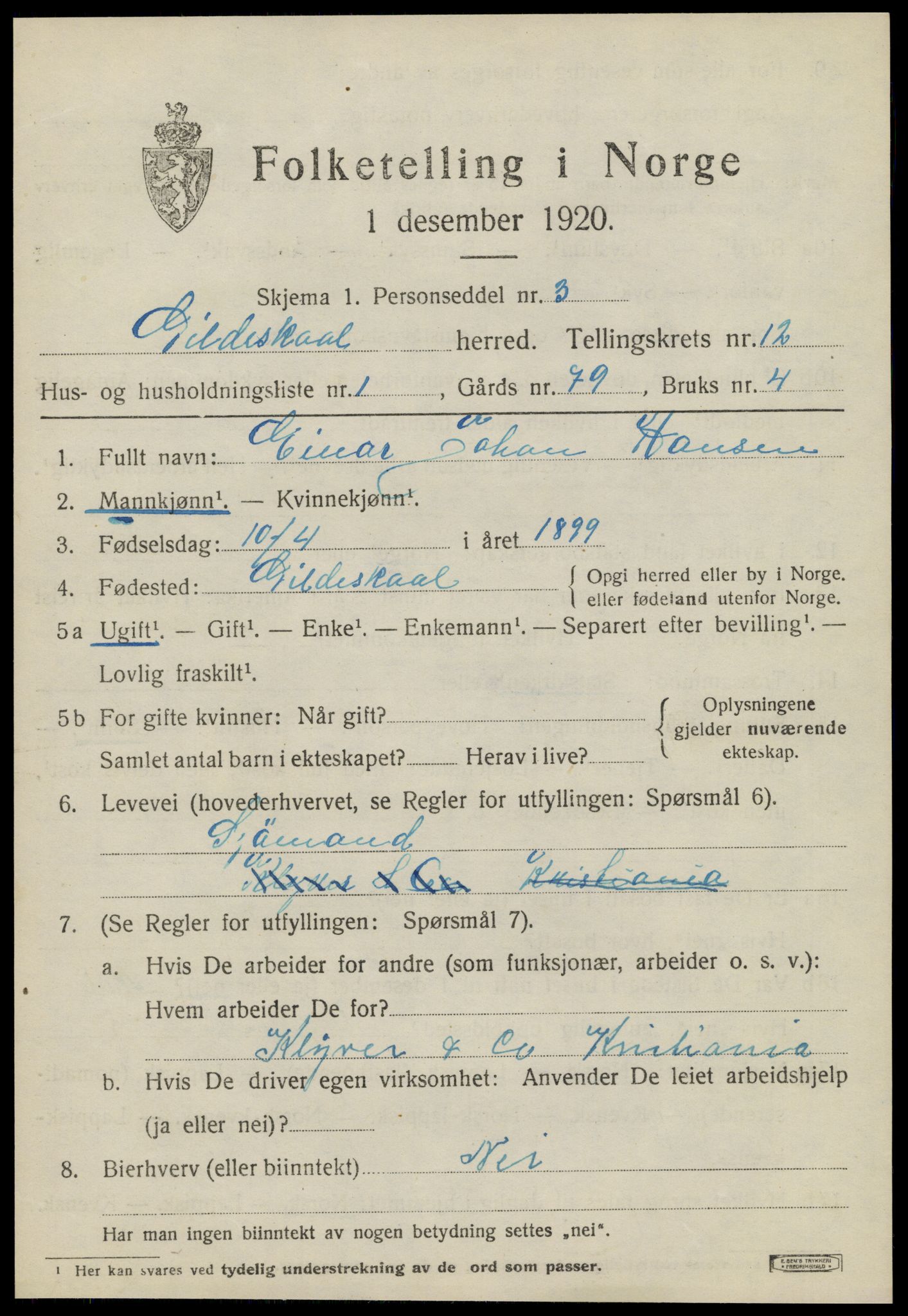 SAT, 1920 census for Gildeskål, 1920, p. 7230