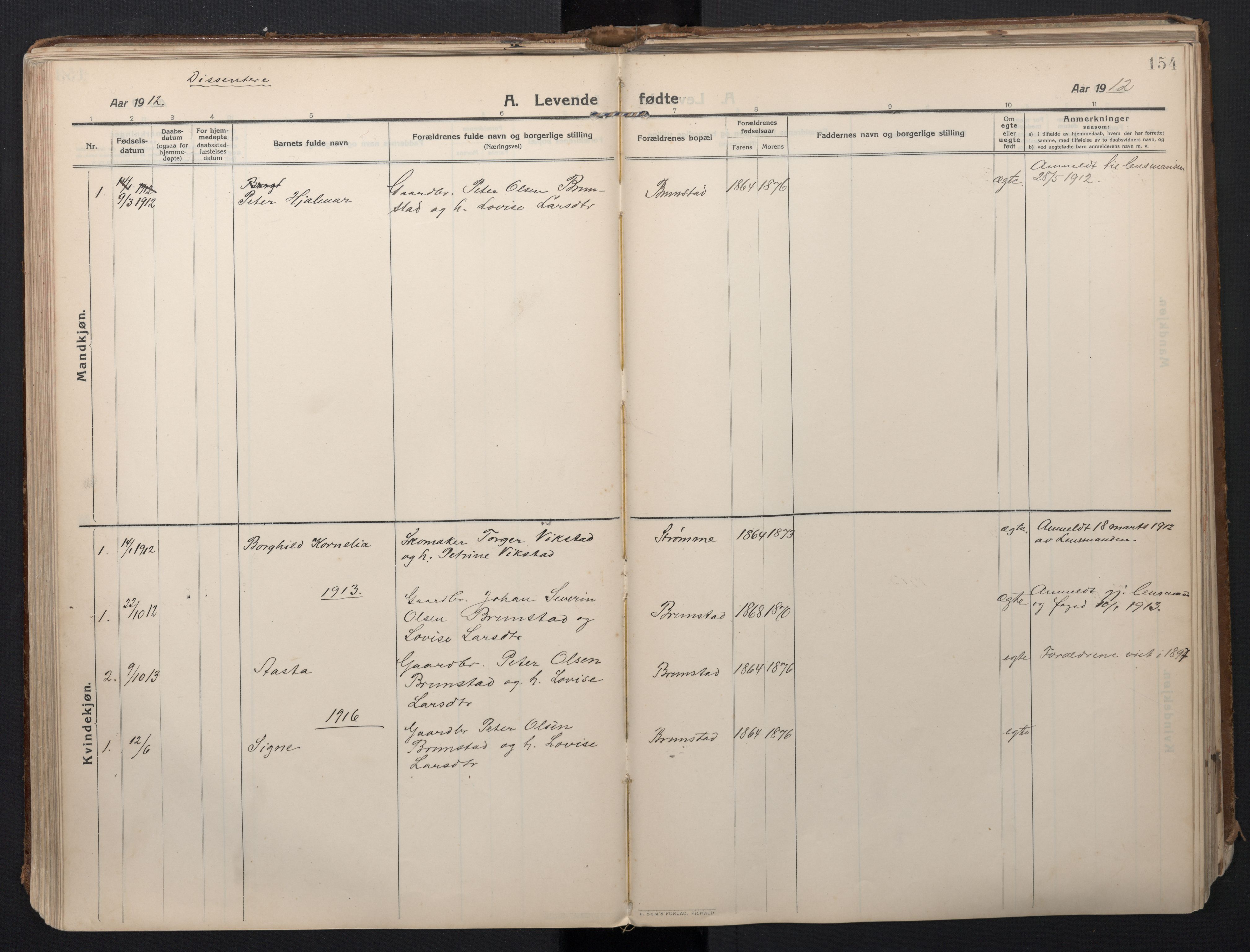 Ministerialprotokoller, klokkerbøker og fødselsregistre - Møre og Romsdal, SAT/A-1454/523/L0337: Parish register (official) no. 523A04, 1911-1929, p. 154