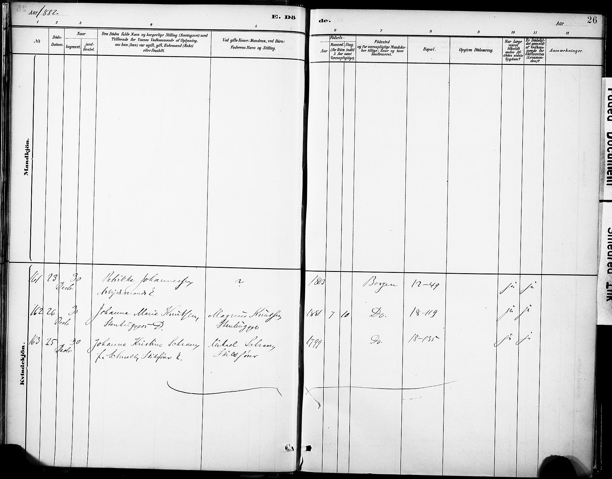 Domkirken sokneprestembete, AV/SAB-A-74801/H/Haa/L0043: Parish register (official) no. E 5, 1882-1904, p. 26