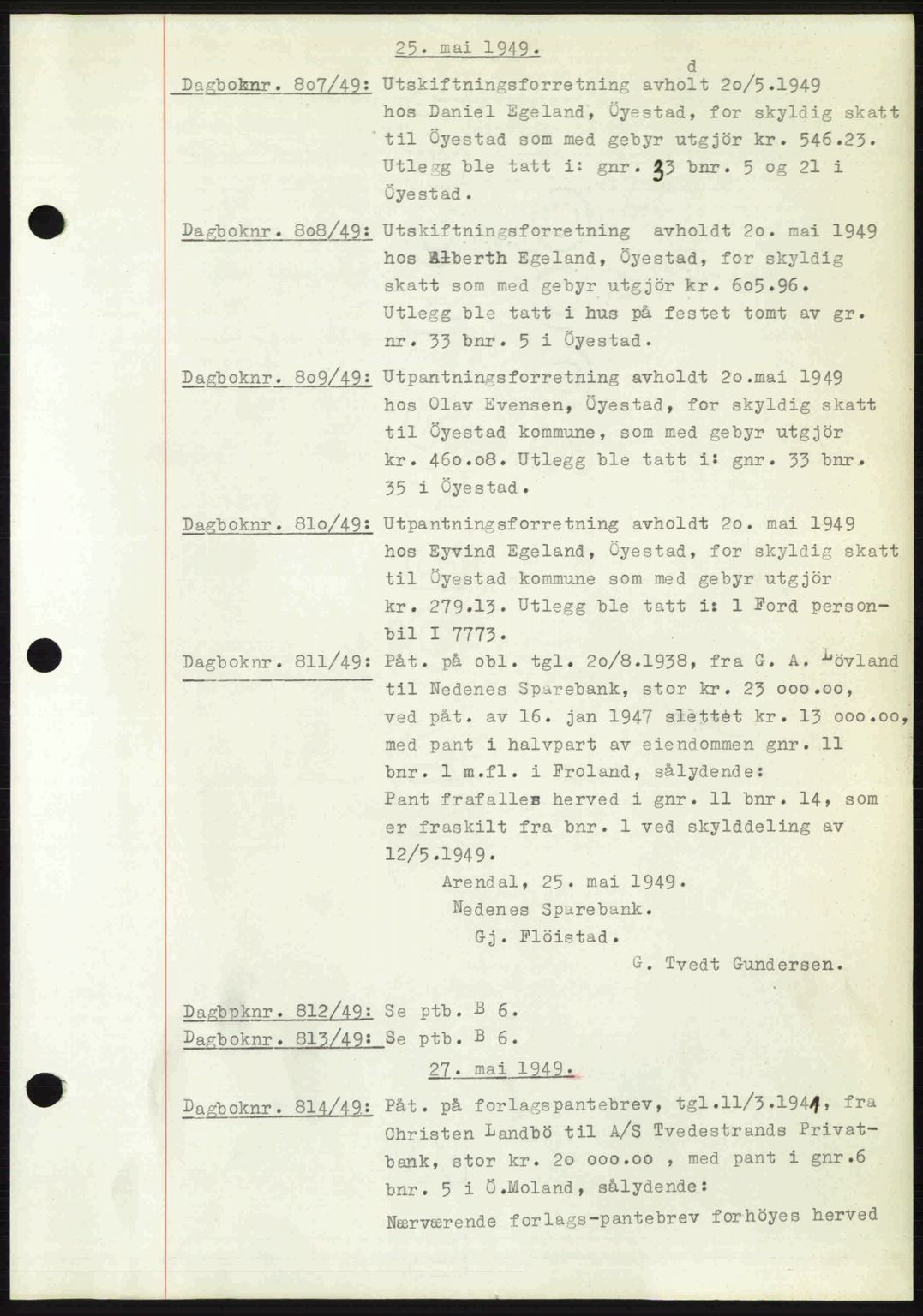 Nedenes sorenskriveri, SAK/1221-0006/G/Gb/Gba/L0060: Mortgage book no. A12, 1948-1949, Diary no: : 807/1949