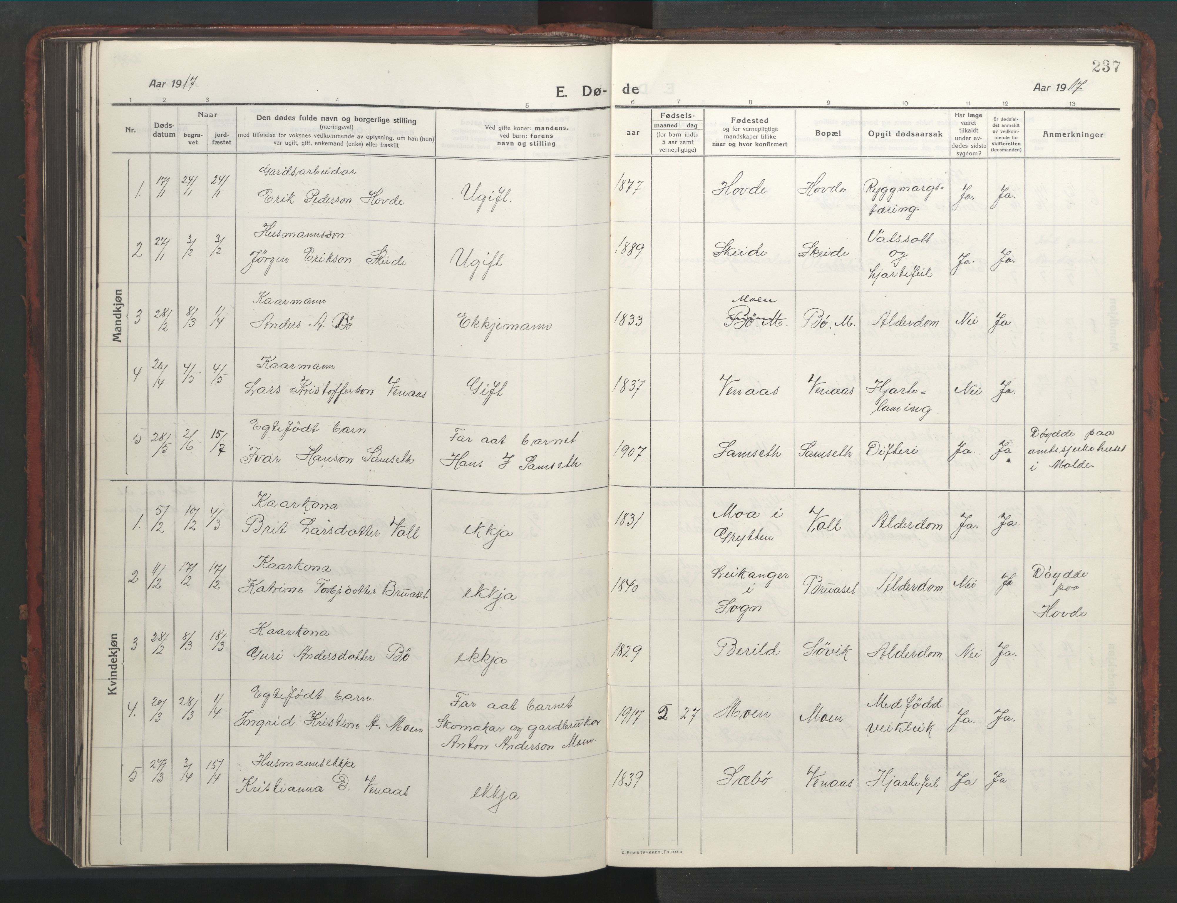 Ministerialprotokoller, klokkerbøker og fødselsregistre - Møre og Romsdal, SAT/A-1454/543/L0565: Parish register (copy) no. 543C03, 1916-1955, p. 237