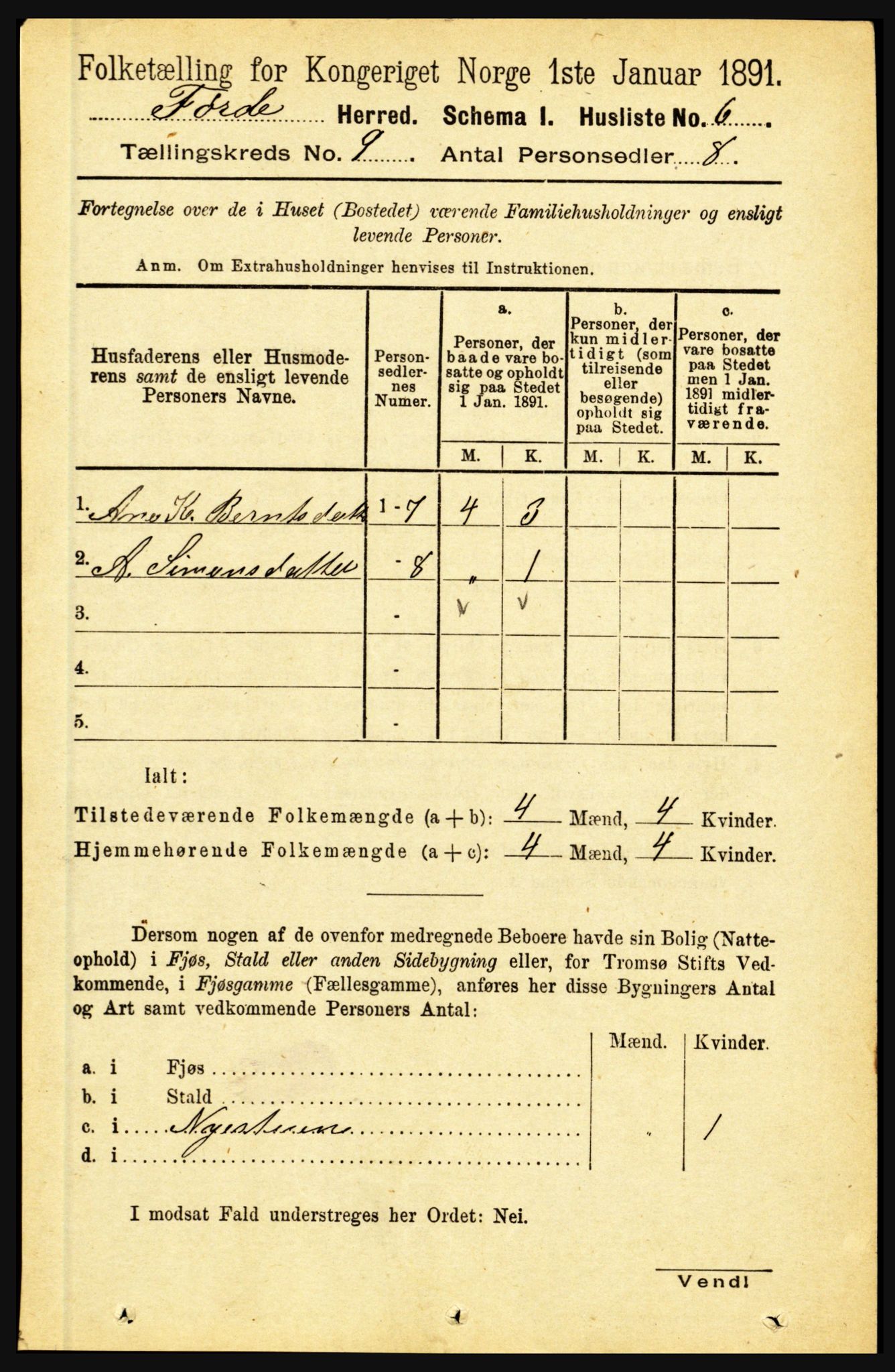 RA, 1891 census for 1432 Førde, 1891, p. 3278