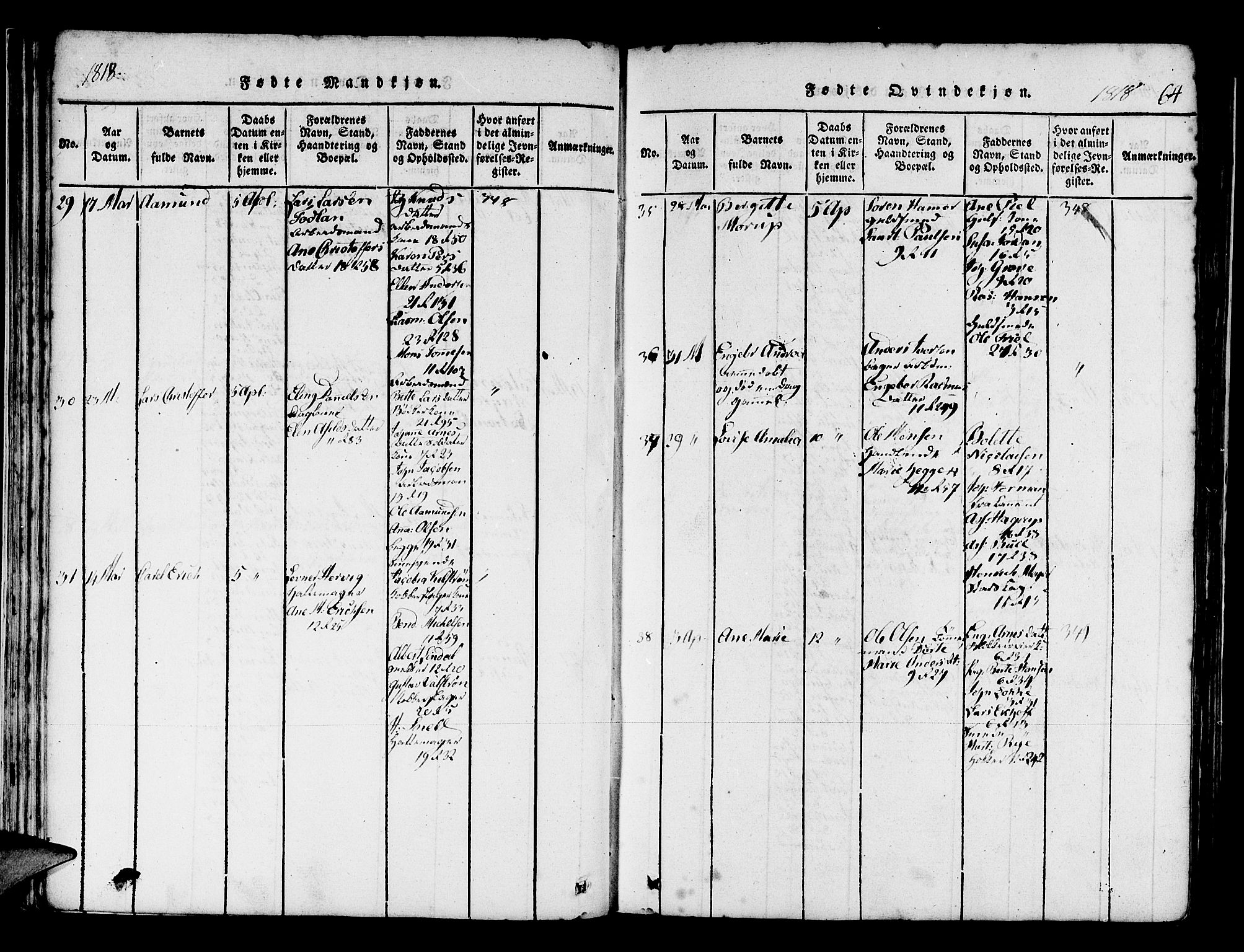 Domkirken sokneprestembete, AV/SAB-A-74801/H/Haa/L0010: Parish register (official) no. A 10, 1816-1821, p. 64