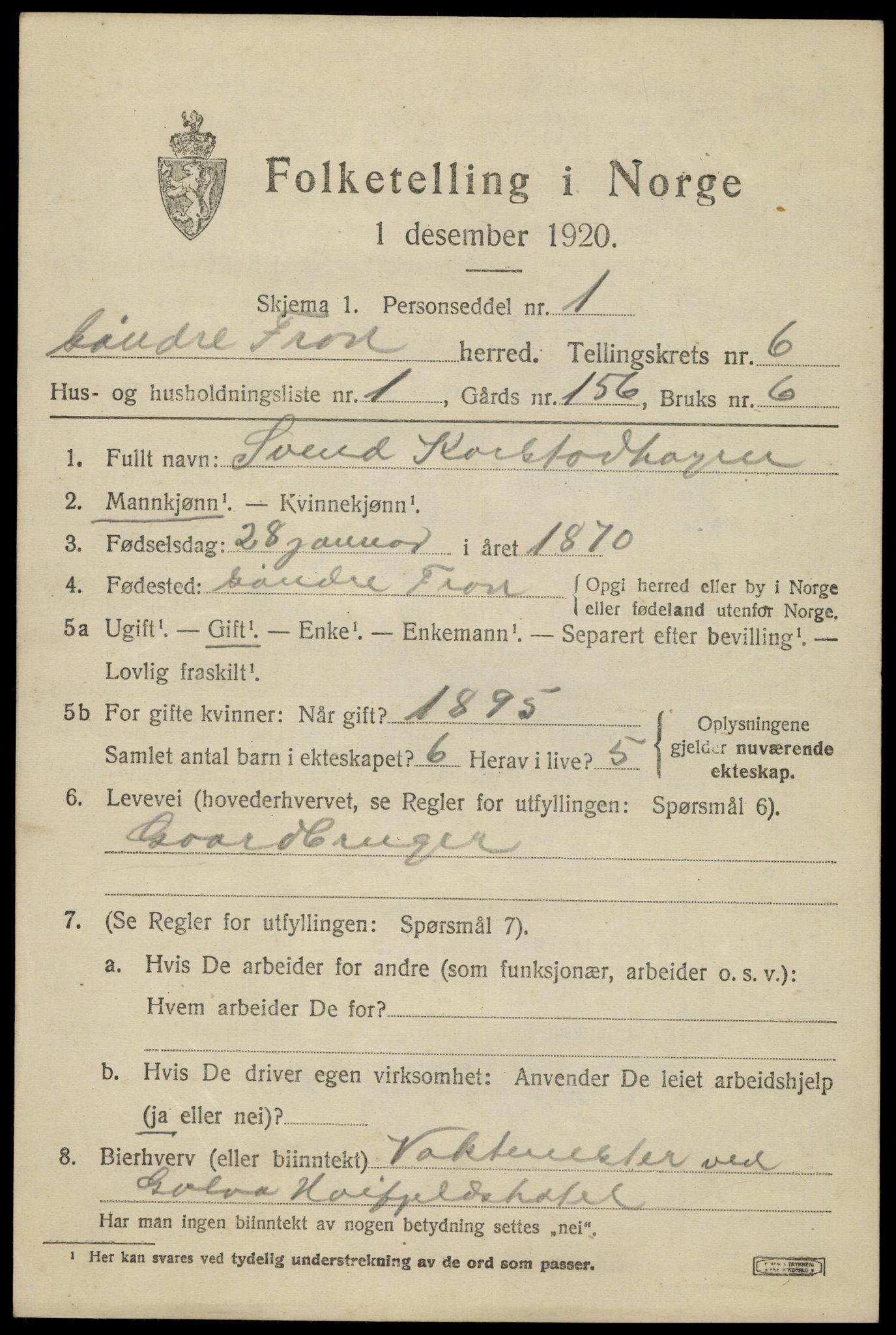 SAH, 1920 census for Sør-Fron, 1920, p. 6089