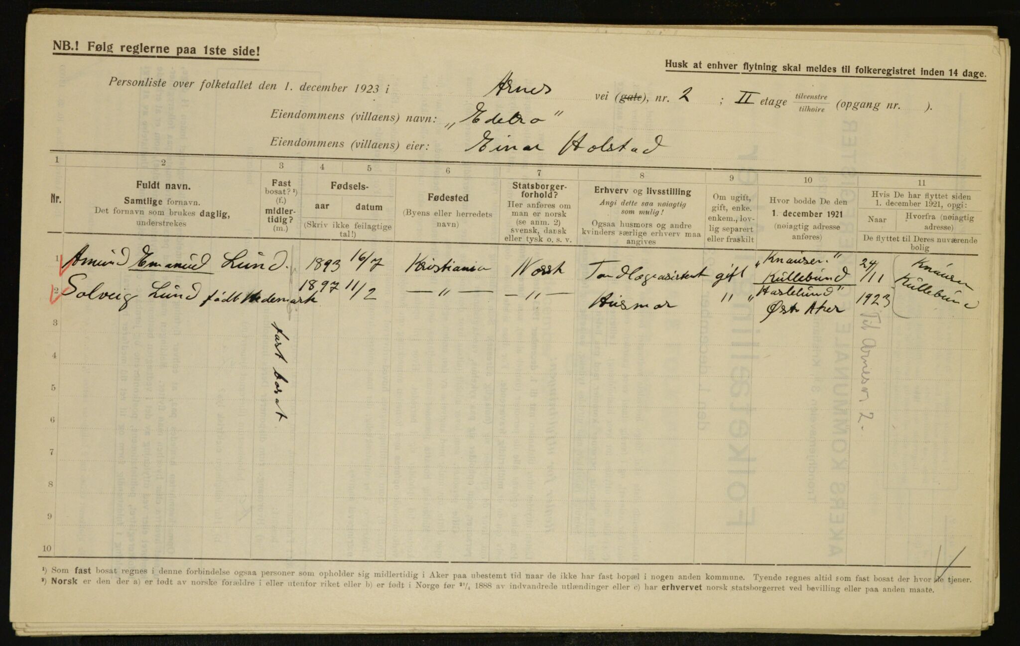 , Municipal Census 1923 for Aker, 1923, p. 7596