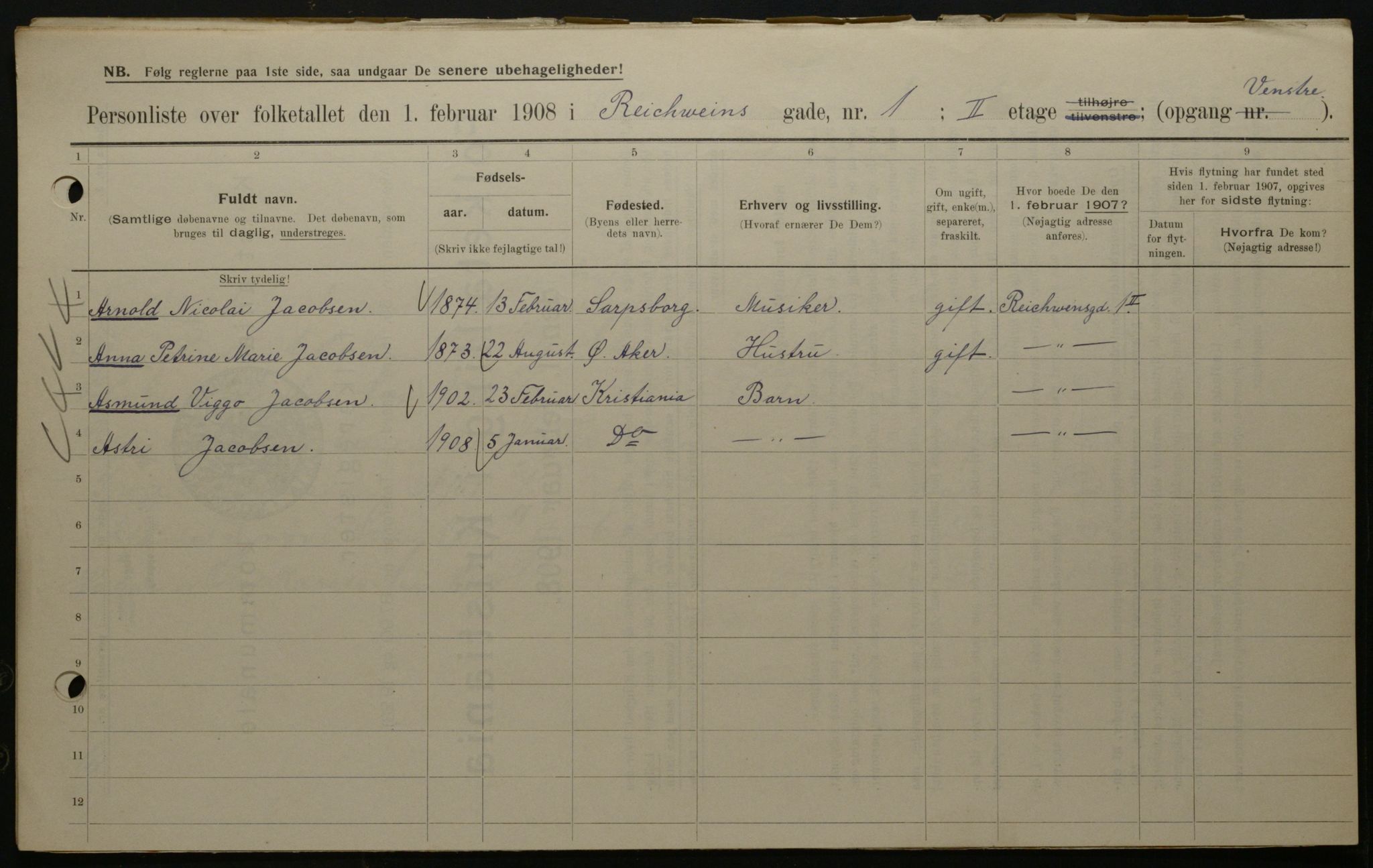 OBA, Municipal Census 1908 for Kristiania, 1908, p. 74286