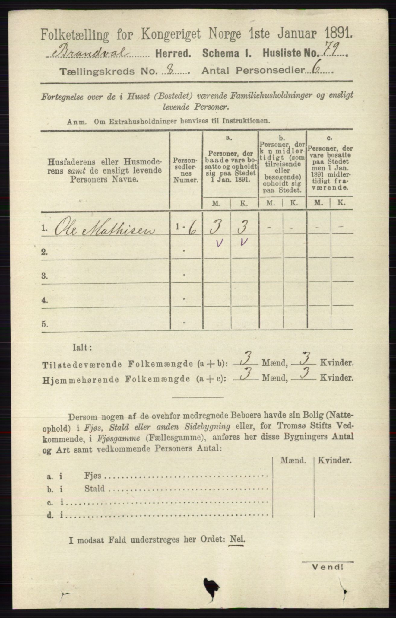 RA, 1891 census for 0422 Brandval, 1891, p. 3831