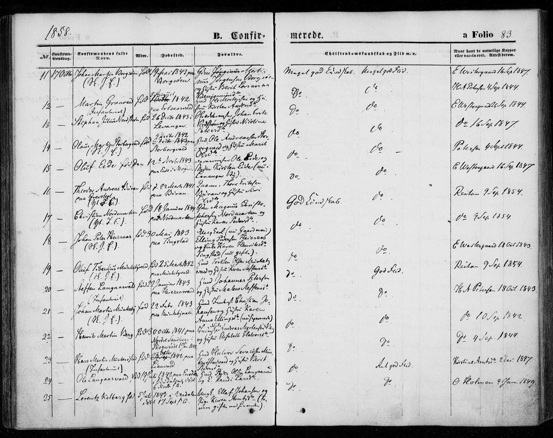 Ministerialprotokoller, klokkerbøker og fødselsregistre - Nord-Trøndelag, SAT/A-1458/720/L0184: Parish register (official) no. 720A02 /1, 1855-1863, p. 83