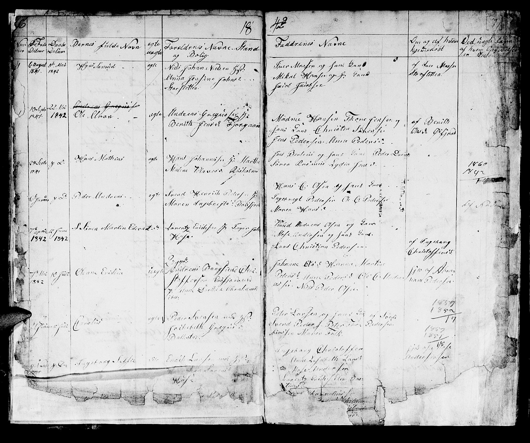 Lenvik sokneprestembete, SATØ/S-1310/H/Ha/Hab/L0018klokker: Parish register (copy) no. 18, 1838-1854, p. 6-7