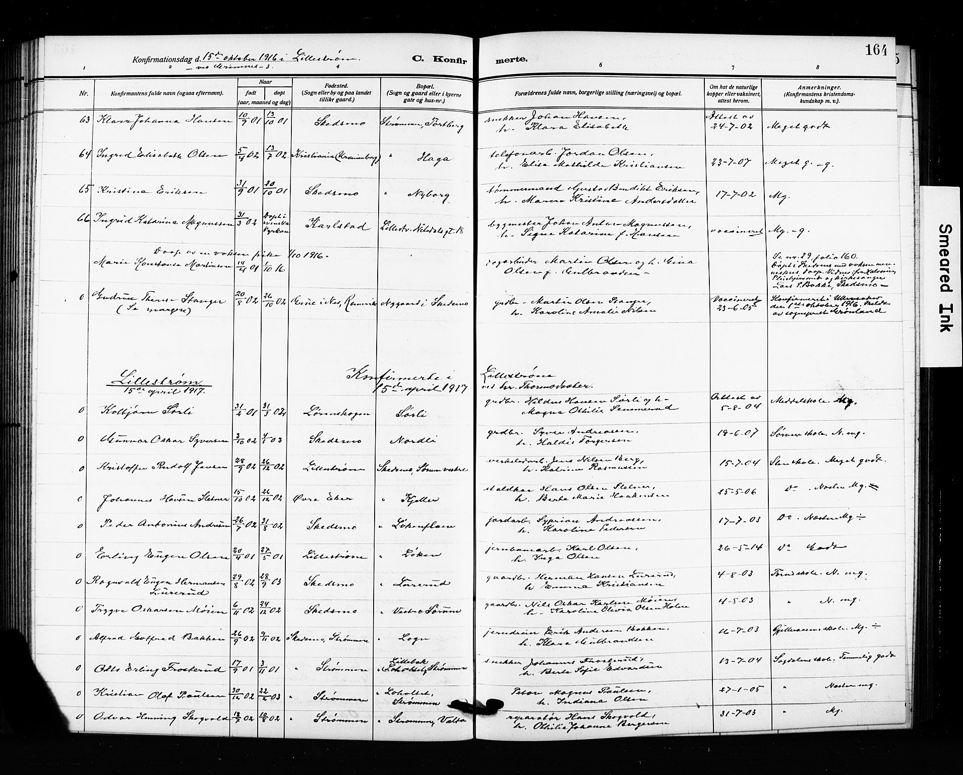 Skedsmo prestekontor Kirkebøker, AV/SAO-A-10033a/G/Ga/L0006: Parish register (copy) no. I 6, 1912-1926, p. 164