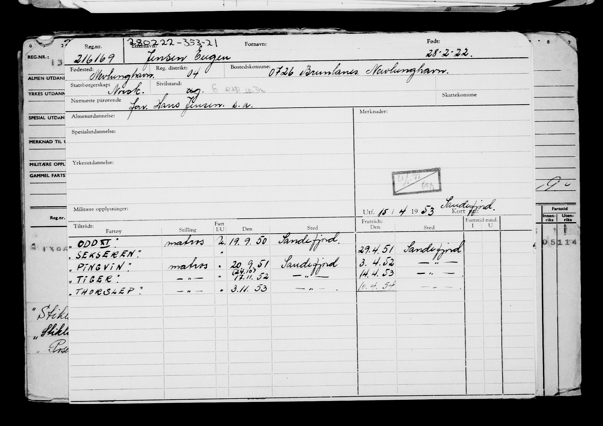 Direktoratet for sjømenn, AV/RA-S-3545/G/Gb/L0203: Hovedkort, 1922, p. 452