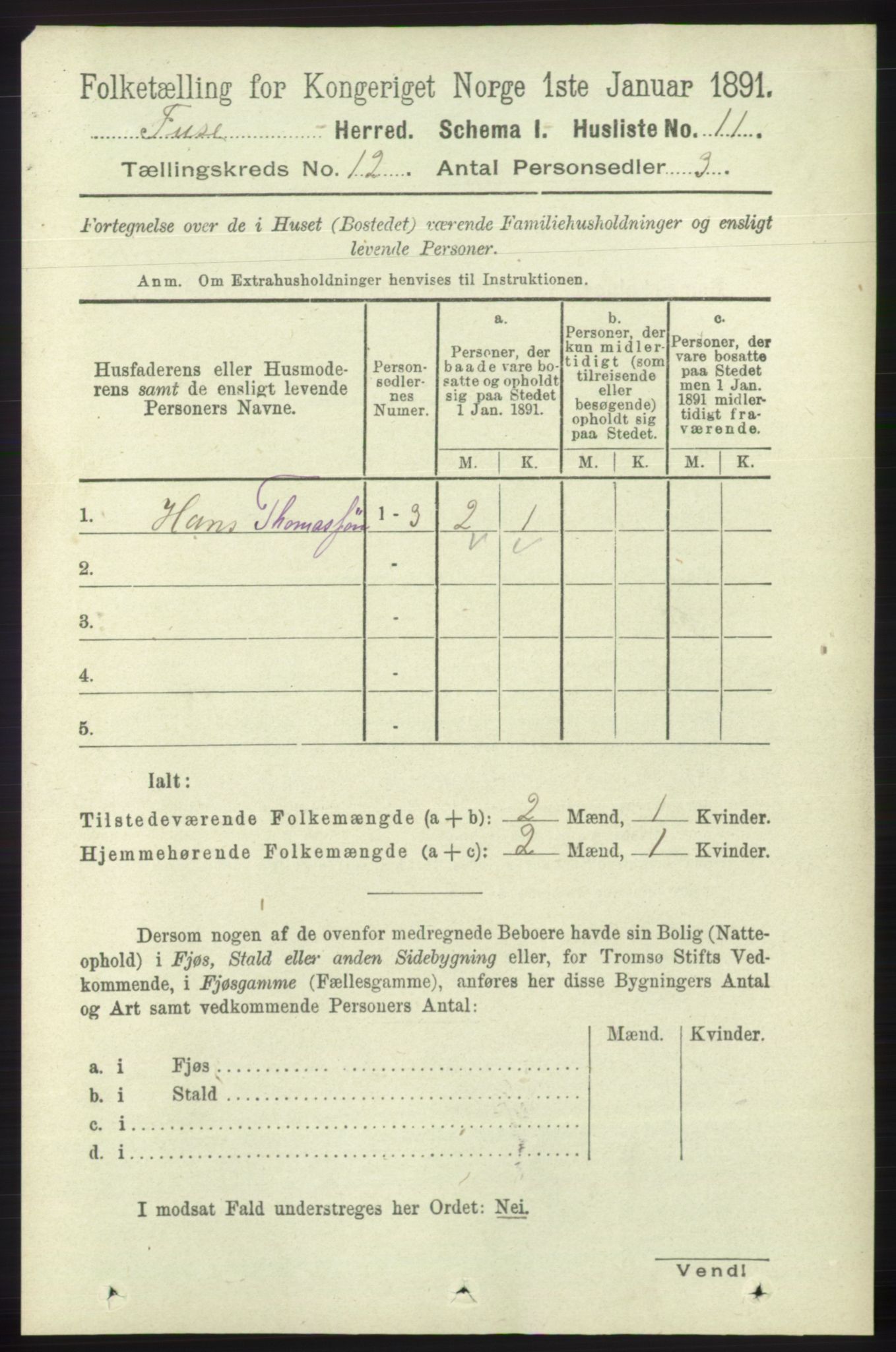 RA, 1891 census for 1241 Fusa, 1891, p. 2311