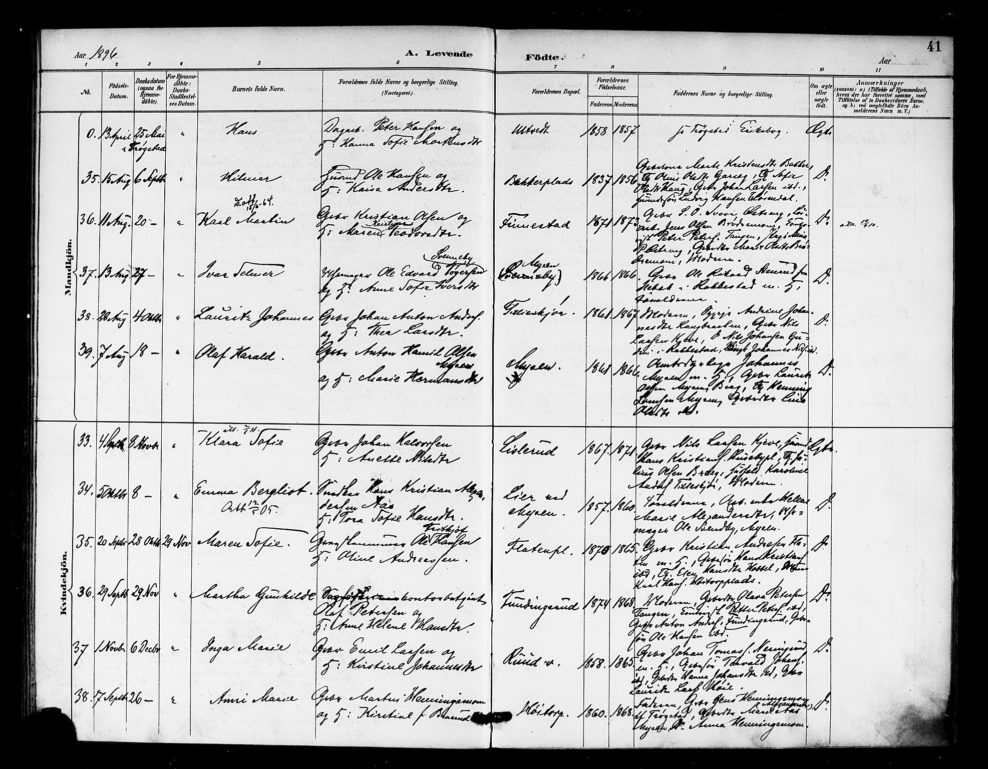Eidsberg prestekontor Kirkebøker, SAO/A-10905/F/Fa/L0013: Parish register (official) no. I 13, 1890-1901, p. 41