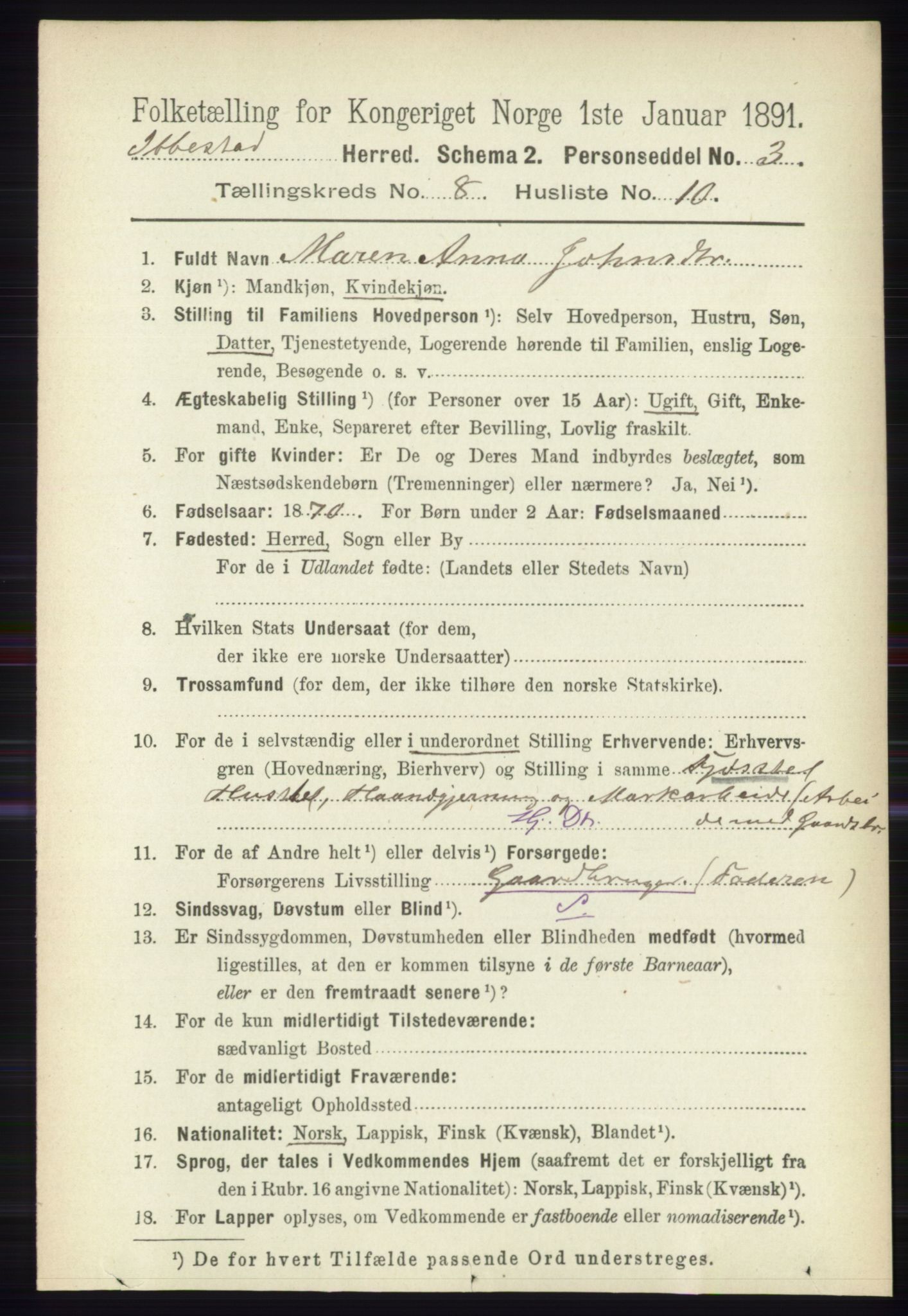 RA, 1891 census for 1917 Ibestad, 1891, p. 5297