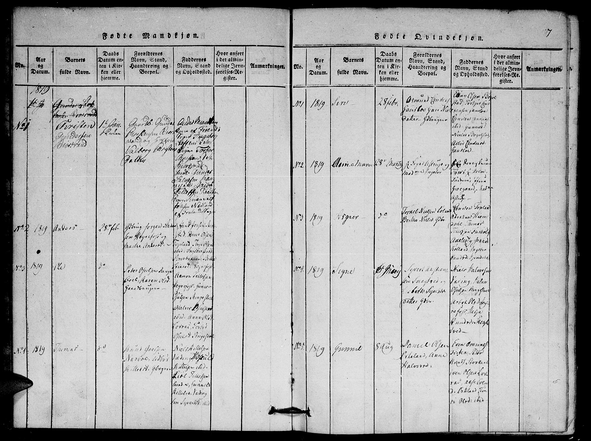 Herefoss sokneprestkontor, AV/SAK-1111-0019/F/Fa/Faa/L0001: Parish register (official) no. A 1, 1816-1860, p. 7