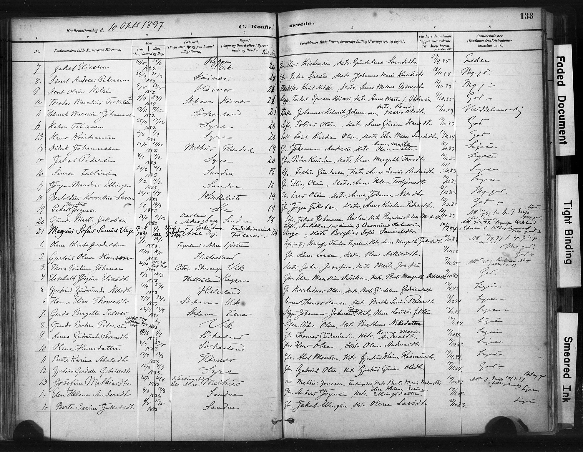 Skudenes sokneprestkontor, AV/SAST-A -101849/H/Ha/Haa/L0009: Parish register (official) no. A 6, 1882-1912, p. 133