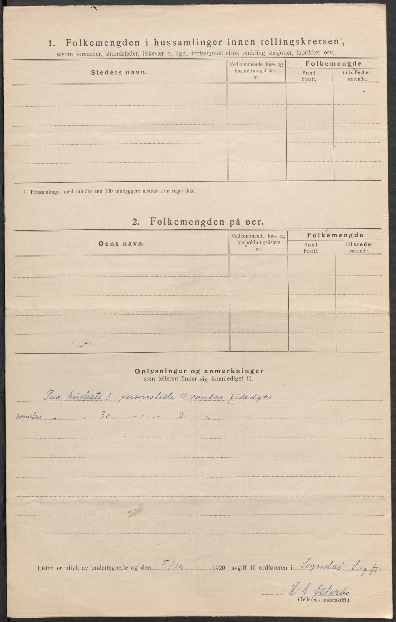 SAB, 1920 census for Sogndal, 1920, p. 61