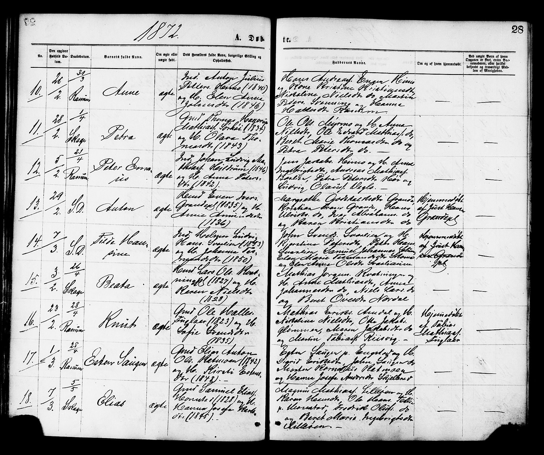 Ministerialprotokoller, klokkerbøker og fødselsregistre - Nord-Trøndelag, AV/SAT-A-1458/764/L0554: Parish register (official) no. 764A09, 1867-1880, p. 28