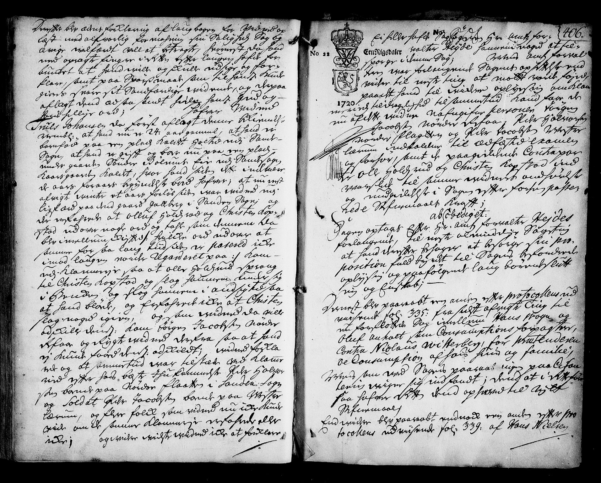 Nordre Jarlsberg sorenskriveri, AV/SAKO-A-80/F/Fa/Faa/L0016: Tingbok, 1720-1723, p. 406