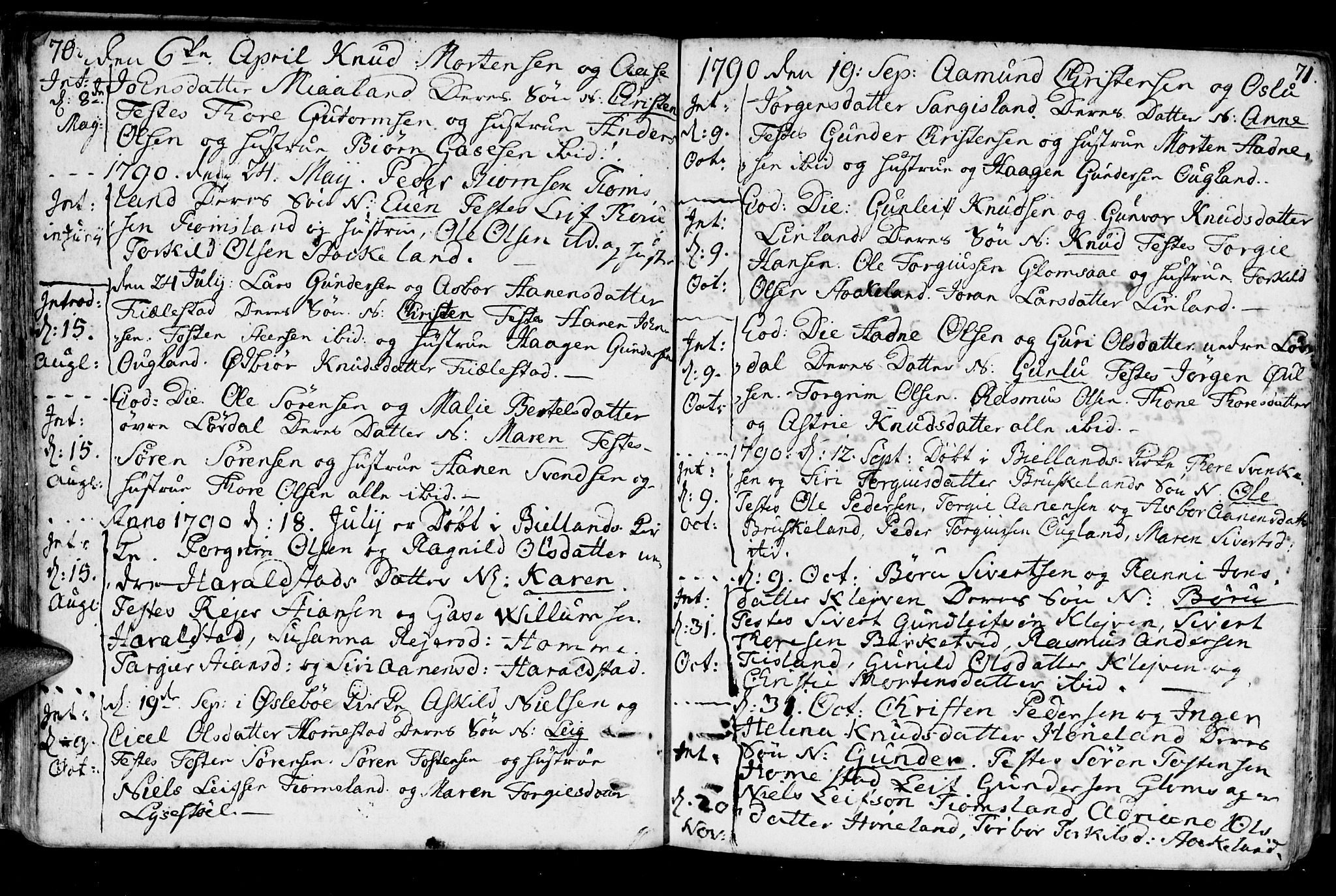 Holum sokneprestkontor, AV/SAK-1111-0022/F/Fa/Fab/L0004: Parish register (official) no. A 4, 1774-1847, p. 70-71