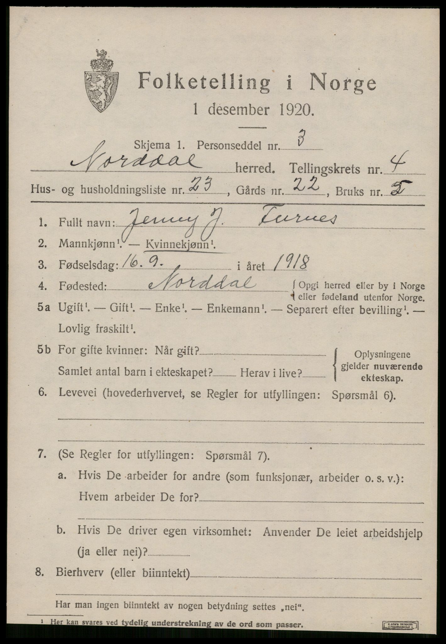 SAT, 1920 census for Norddal, 1920, p. 2799