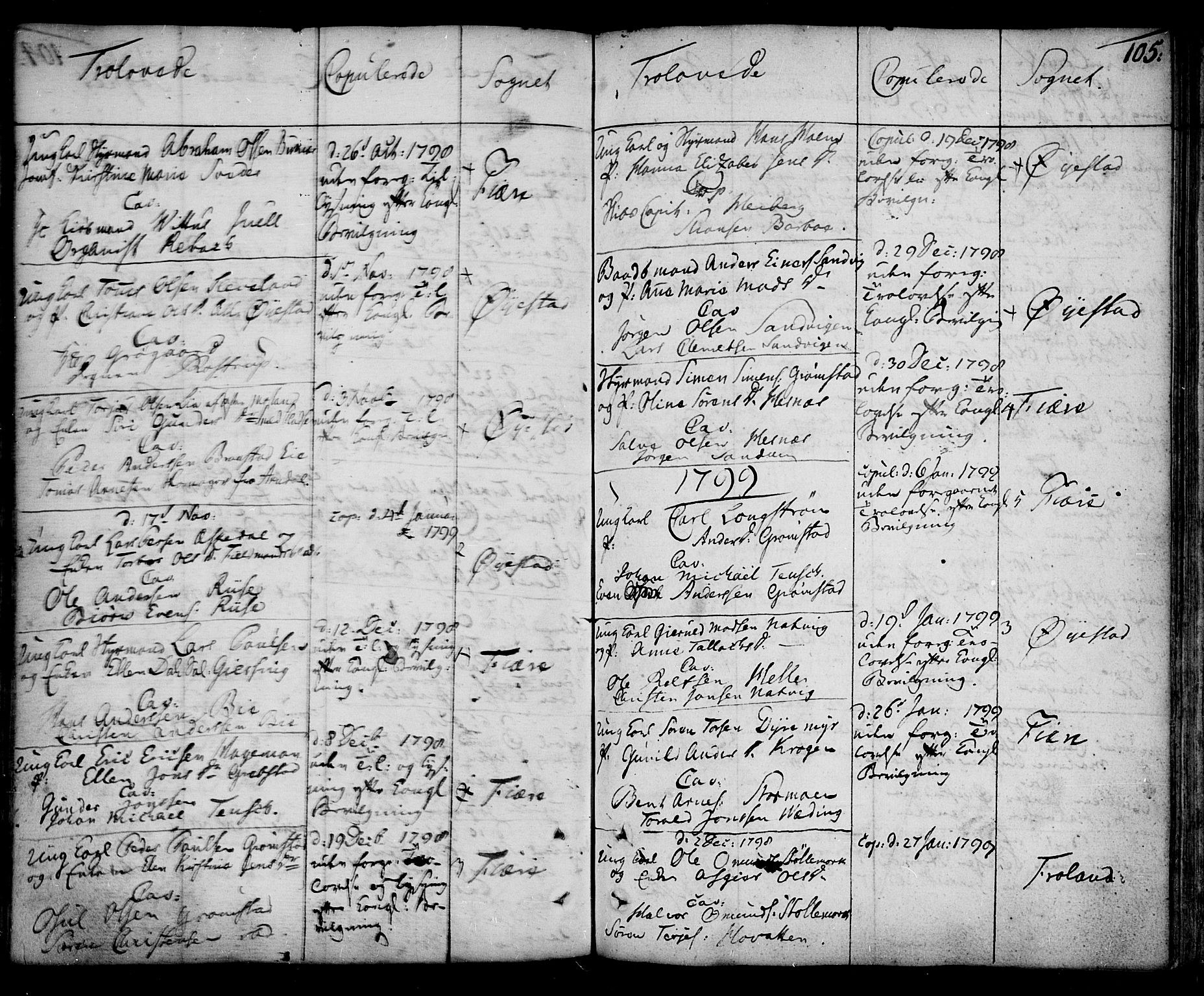 Øyestad sokneprestkontor, SAK/1111-0049/F/Fa/L0009: Parish register (official) no. A 9, 1778-1808, p. 105