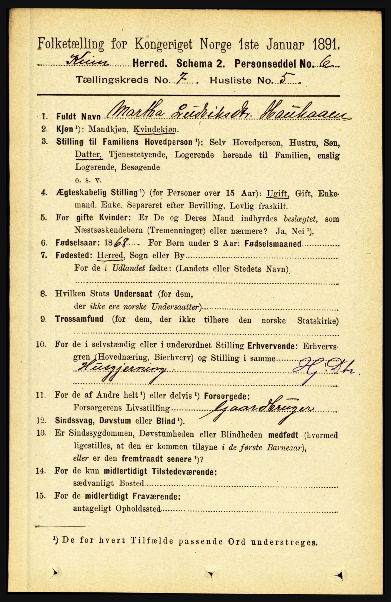 RA, 1891 census for 1437 Kinn, 1891, p. 2705