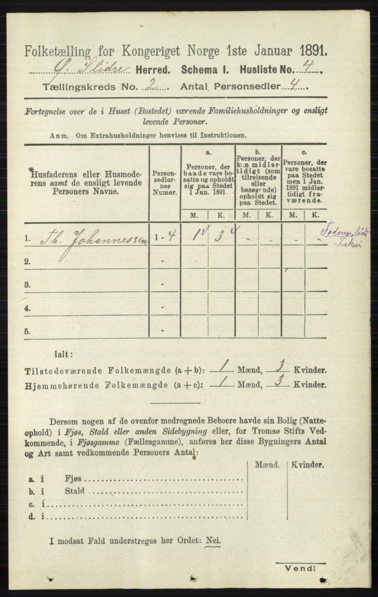 RA, 1891 census for 0544 Øystre Slidre, 1891, p. 223