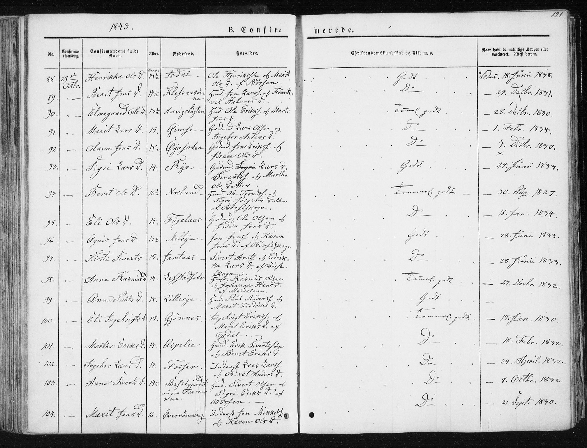 Ministerialprotokoller, klokkerbøker og fødselsregistre - Sør-Trøndelag, SAT/A-1456/668/L0805: Parish register (official) no. 668A05, 1840-1853, p. 121