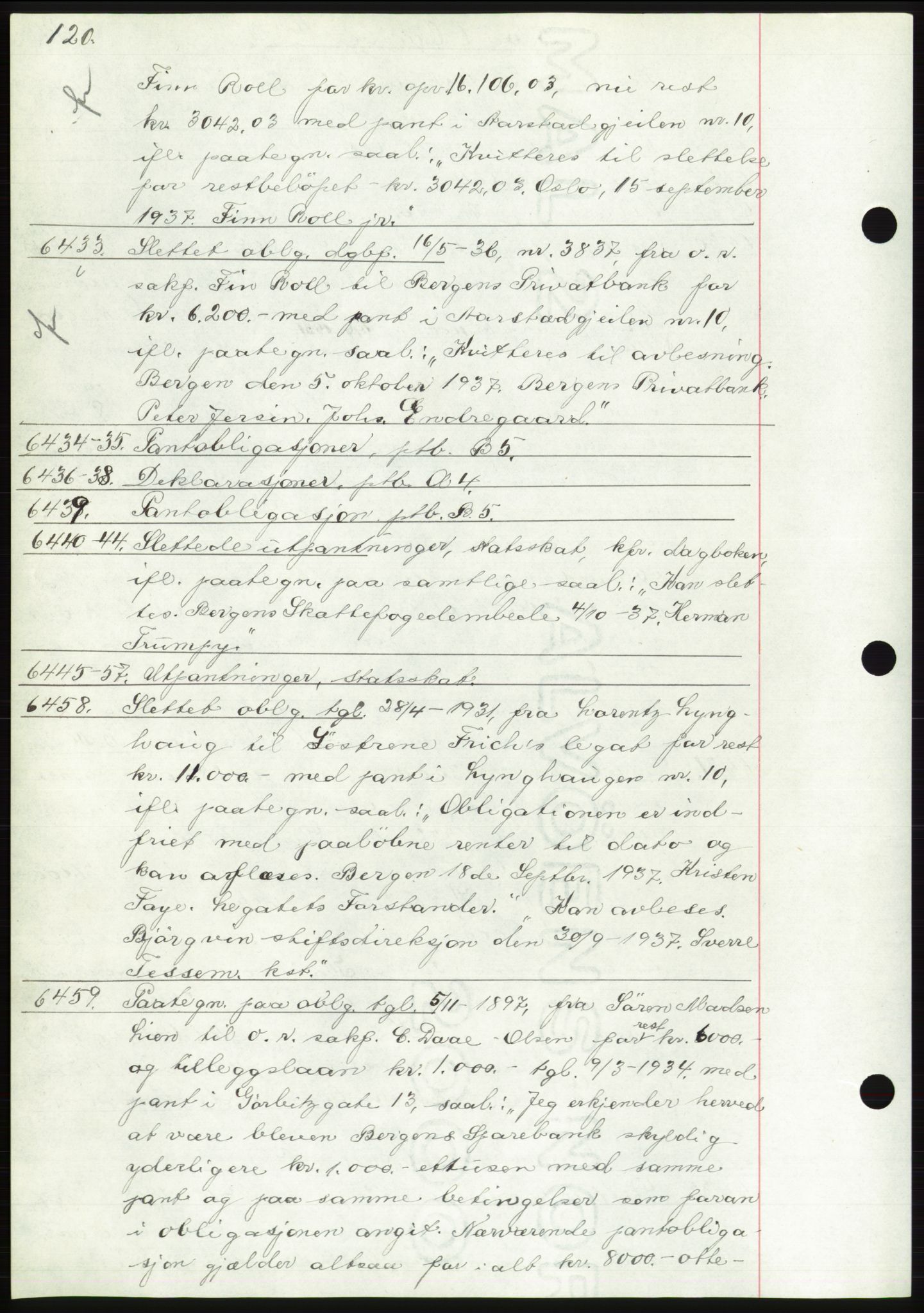 Byfogd og Byskriver i Bergen, AV/SAB-A-3401/03: Mortgage book no. C 5, 1937-1937, Diary no: : 6433/1937