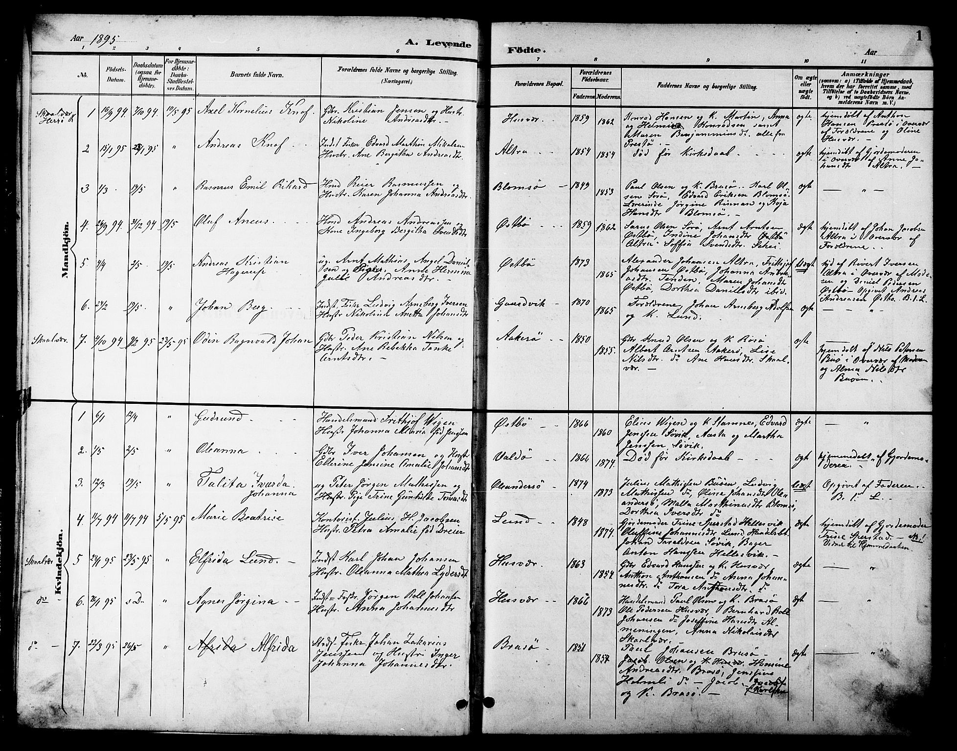 Ministerialprotokoller, klokkerbøker og fødselsregistre - Nordland, SAT/A-1459/830/L0463: Parish register (copy) no. 830C05, 1895-1906, p. 1