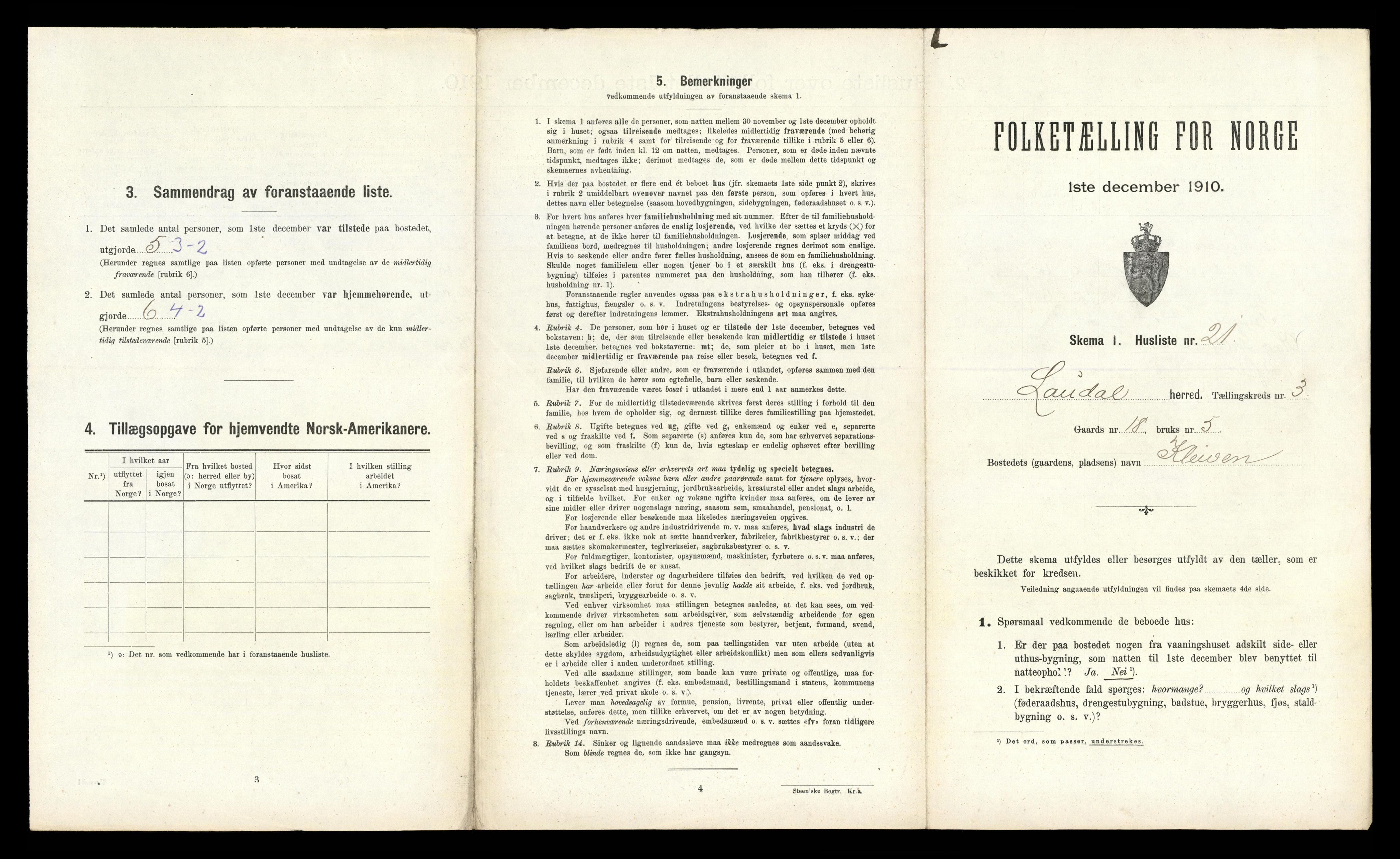 RA, 1910 census for Laudal, 1910, p. 275