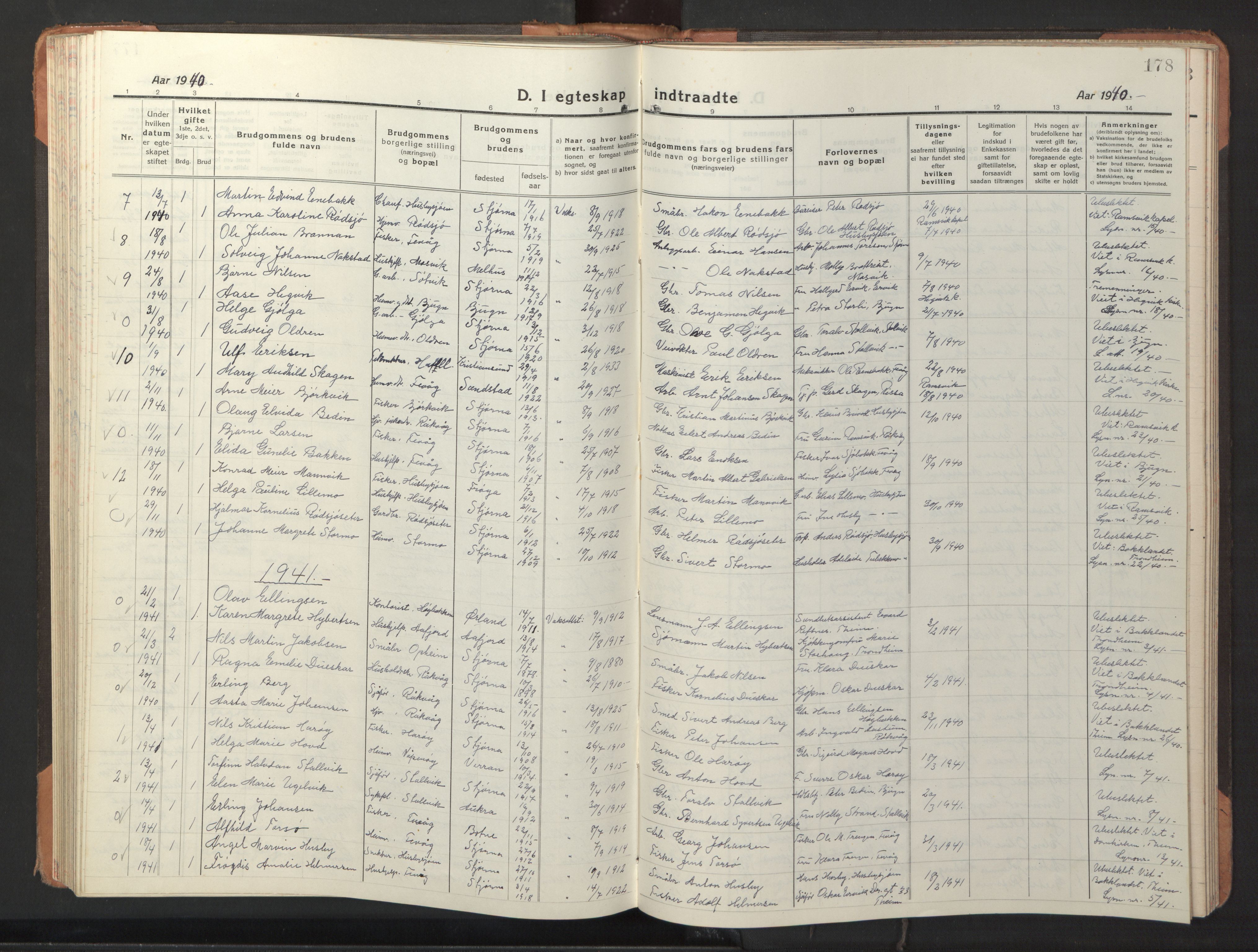 Ministerialprotokoller, klokkerbøker og fødselsregistre - Sør-Trøndelag, SAT/A-1456/653/L0658: Parish register (copy) no. 653C02, 1919-1947, p. 178