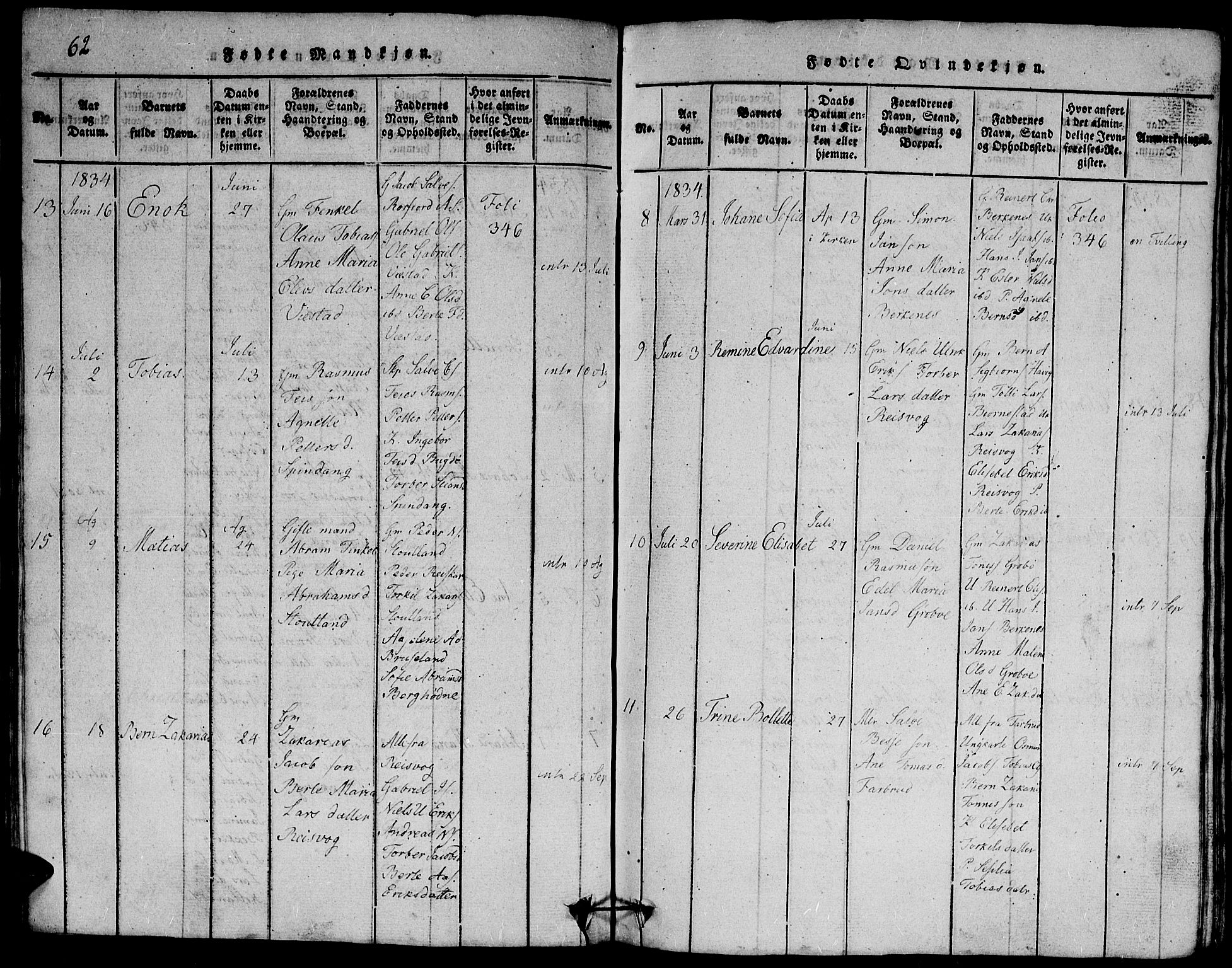 Herad sokneprestkontor, AV/SAK-1111-0018/F/Fb/Fbb/L0001: Parish register (copy) no. B 1, 1815-1852, p. 62