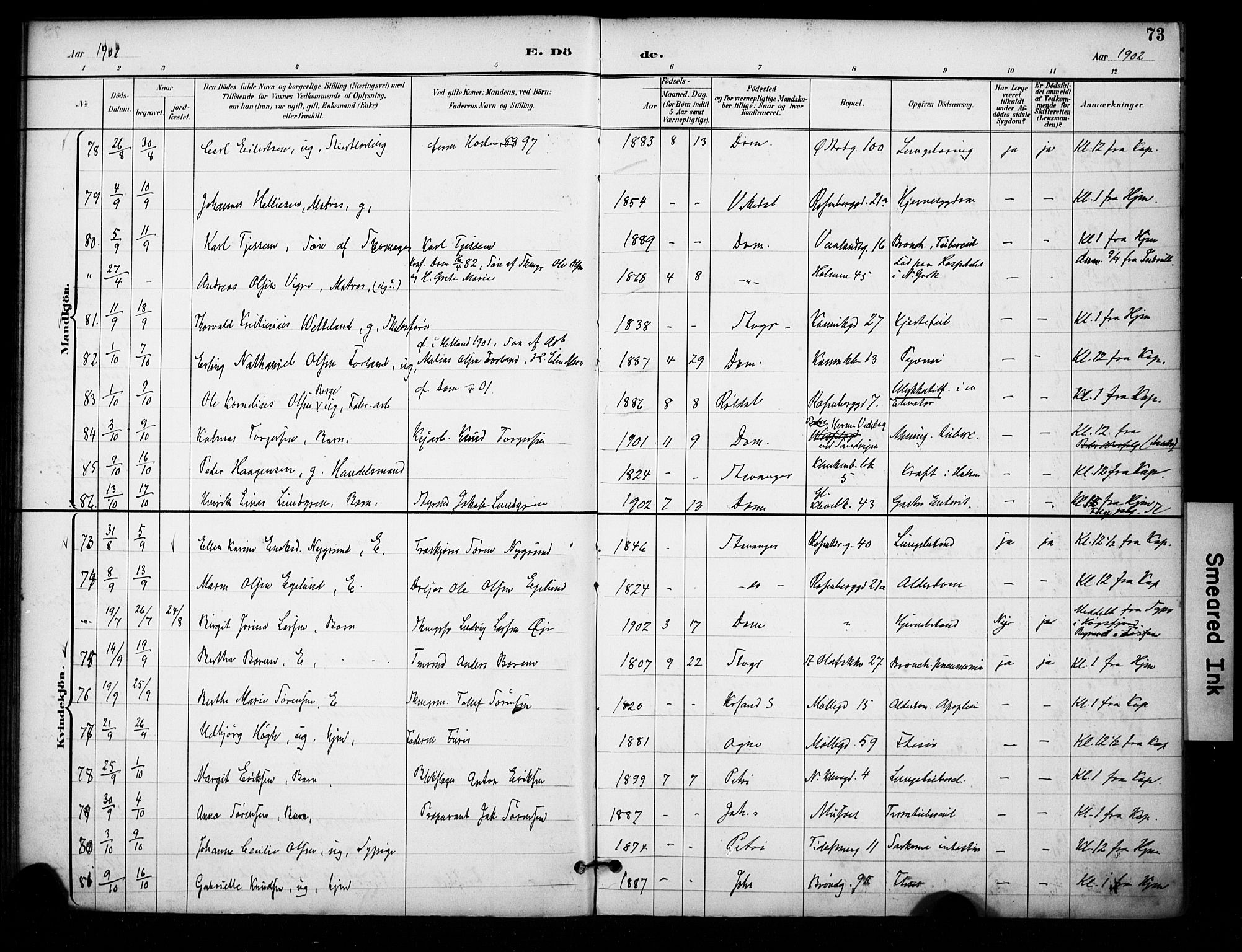 Domkirken sokneprestkontor, AV/SAST-A-101812/001/30/30BA/L0032: Parish register (official) no. A 31, 1896-1917, p. 73