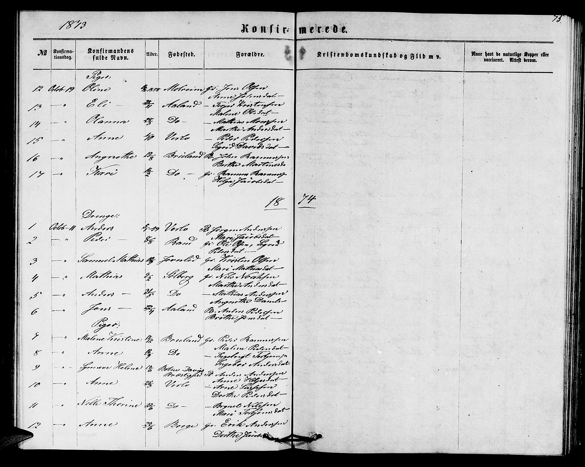 Innvik sokneprestembete, AV/SAB-A-80501: Parish register (copy) no. C 2, 1864-1882, p. 75