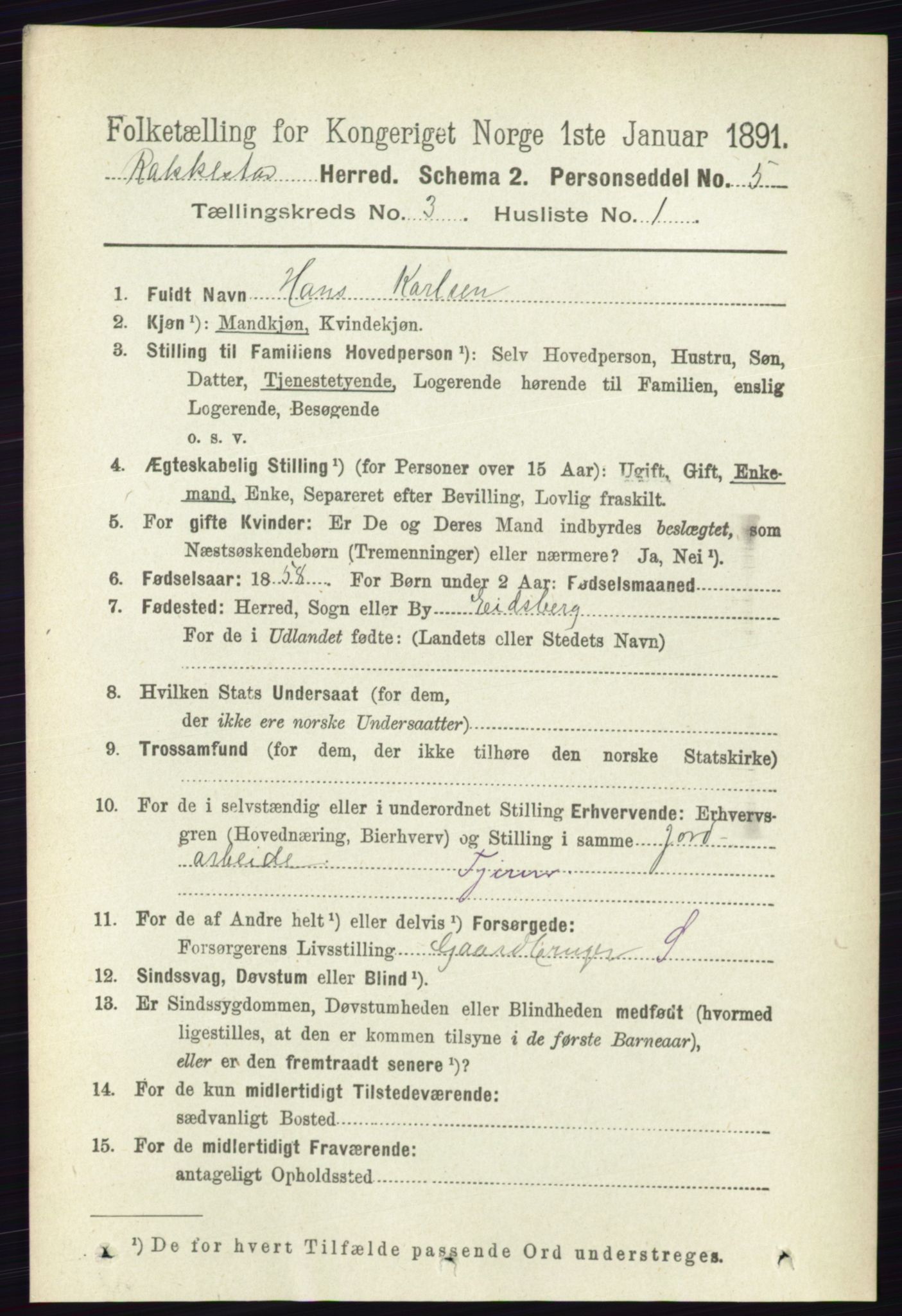 RA, 1891 census for 0128 Rakkestad, 1891, p. 1330